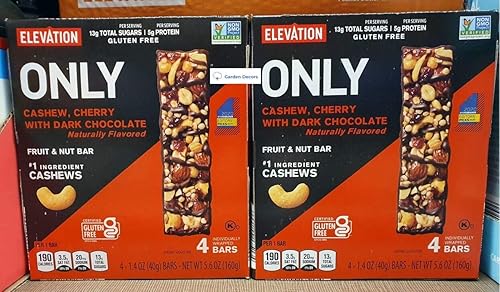Elevation ONLY Cashew, Cherry with Dark Chocolate Fruit & Nut Bar 5.6oz 160g (2 Boxes)