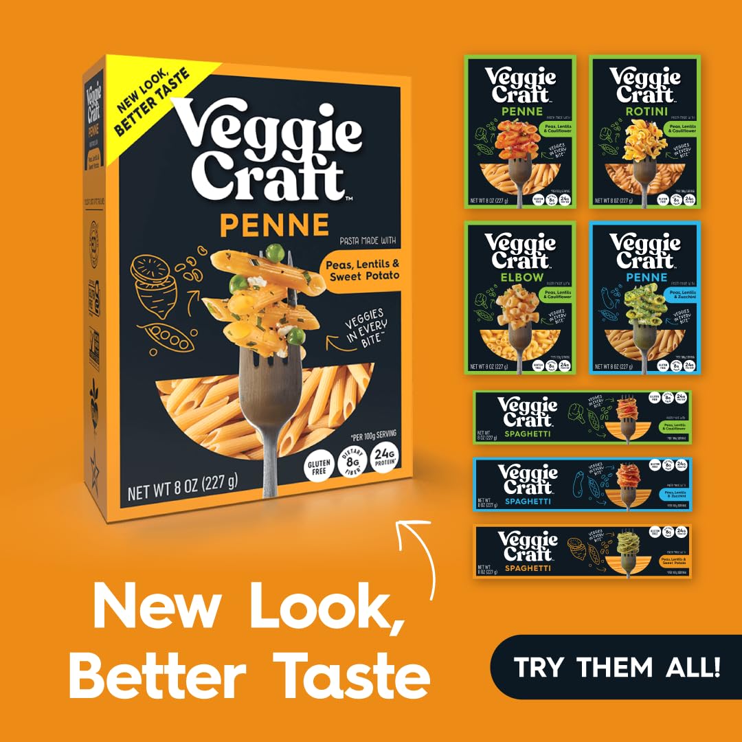 Veggiecraft Farms Variety Pack - NEW BETTER TASTE - Gluten Free Pasta, Plant Based Protein Pasta with Sweet Potato, Lentils & Peas, Low Carb, Vegan
