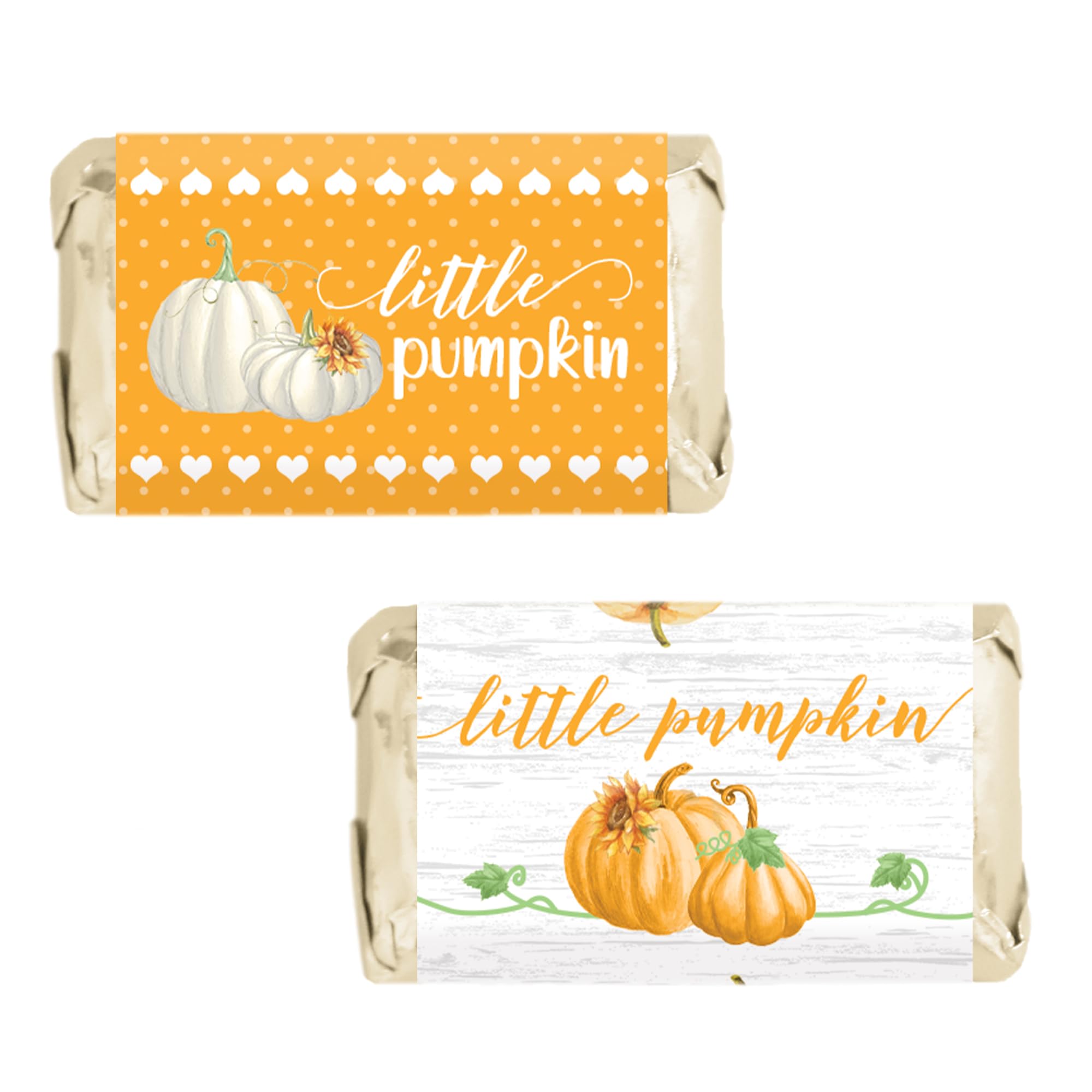 Orange Little Pumpkin Baby Shower Mini Chocolate Candy Bar Wrappers, Fall Baby Gender Reveal - 42 Stickers