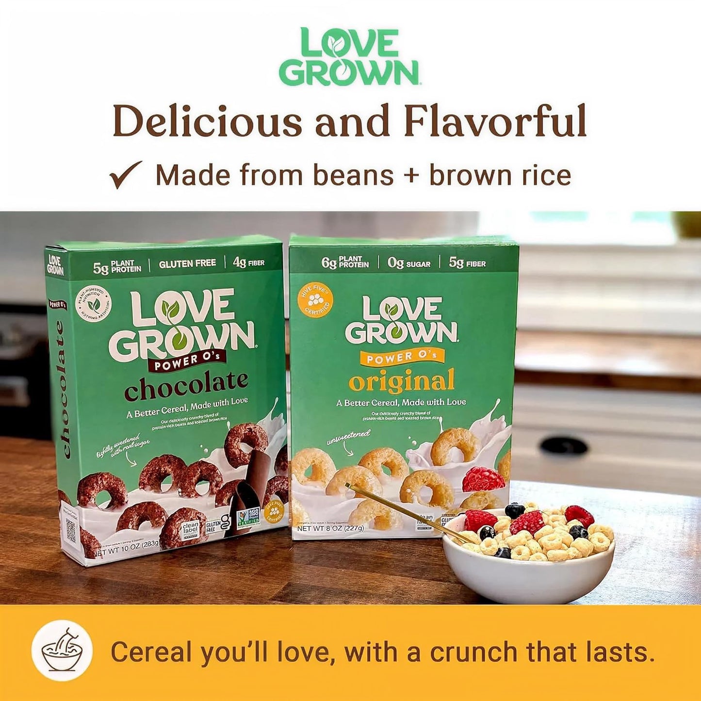 Love Grown Power O’s High Protein Gluten-Free Cereal - Vegan, Certified Non-GMO, Low Sugar, High Fiber, Seed-Oil Free - Plant-Based Ingredients