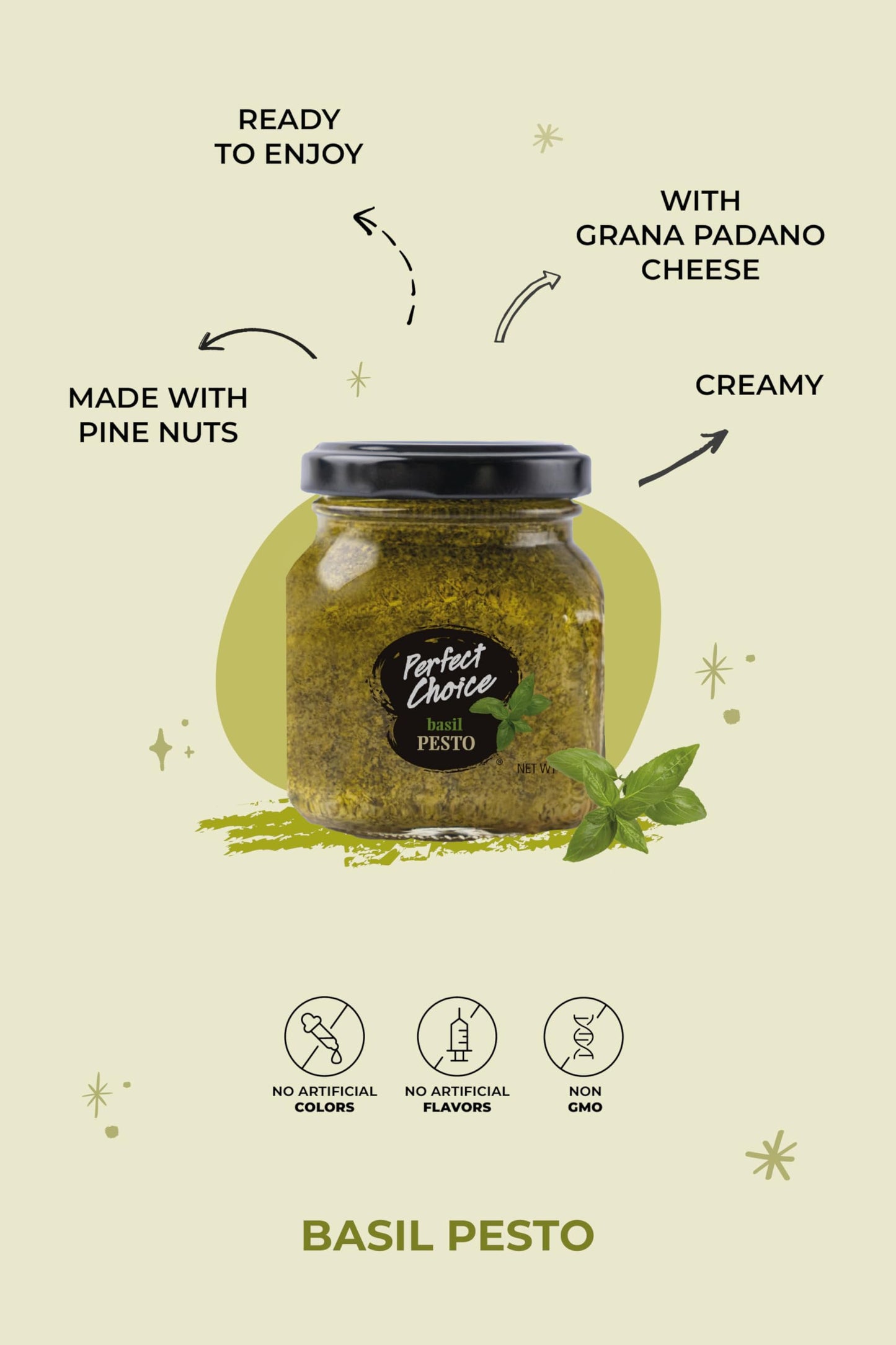 Perfect Choice Pesto Variety Pack - Gourmet Basil, Rosso & Creamy Flavored Pesto Sauce Set, Non-GMO Ingredients, Ready-to-Use Pasta Sauce, Versatile