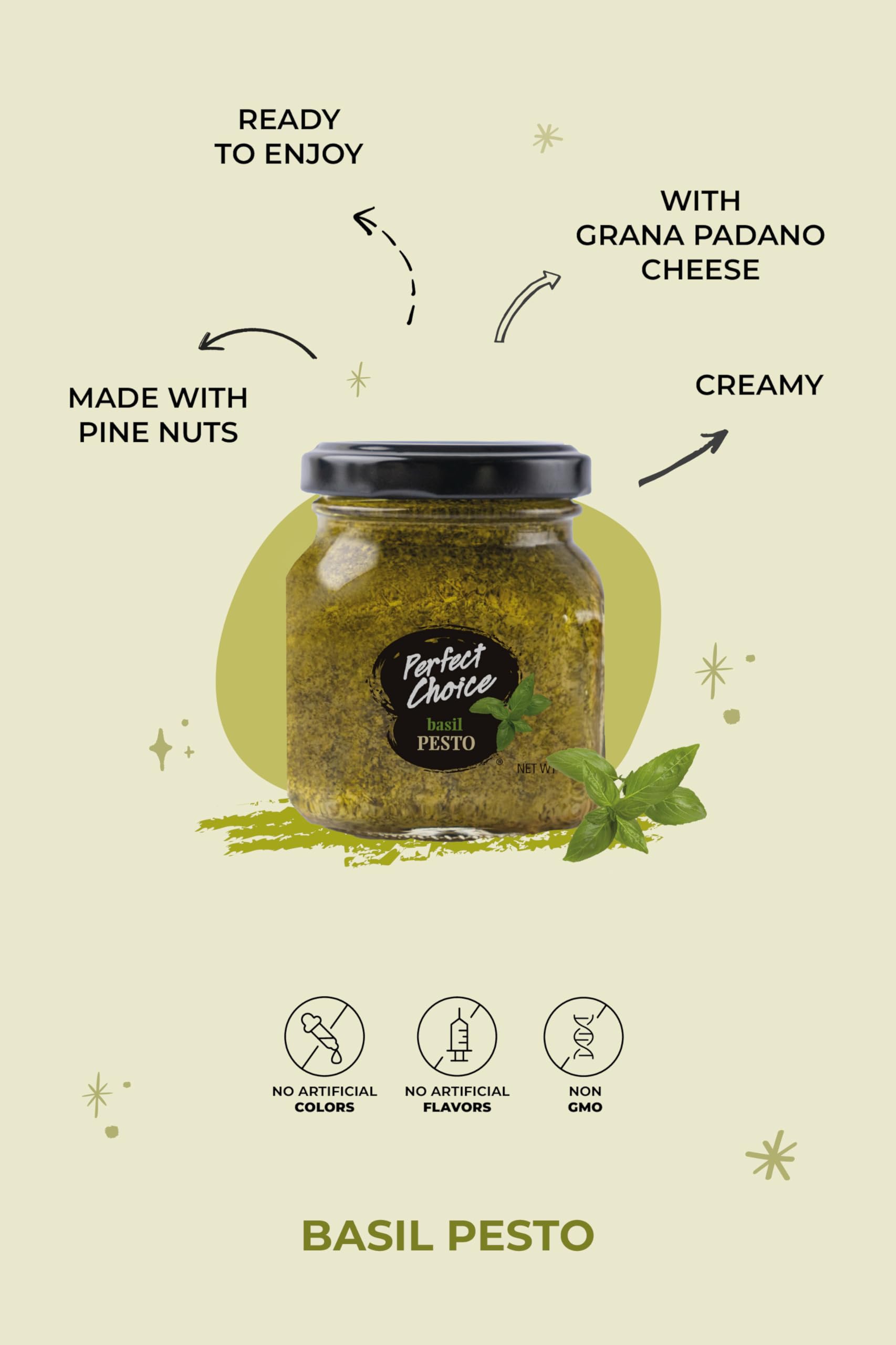 Perfect Choice Pesto Variety Pack - Gourmet Basil, Rosso & Creamy Flavored Pesto Sauce Set, Non-GMO Ingredients, Ready-to-Use Pasta Sauce, Versatile
