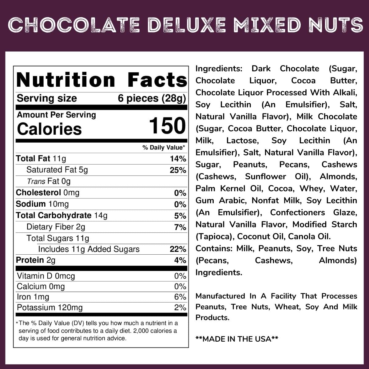 Milk & Dark Chocolate Deluxe Mixed Nuts - 1.5 Lb Tub