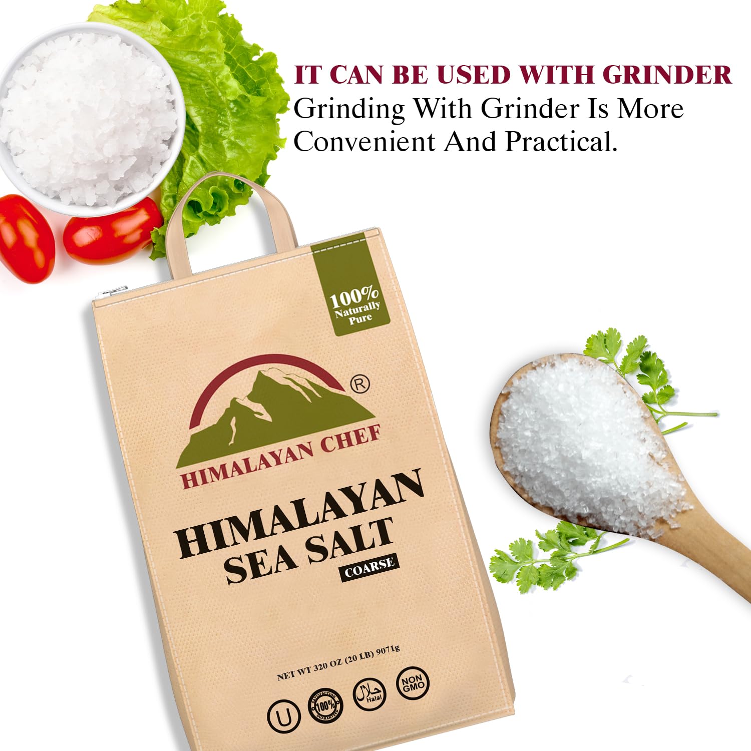 Himalayan Chef Sea Salt, Coarse Grain, 640 Ounces Mineral Salt, Pure & Natural Sun Dried Sea Salt, Unrefined, Gluten Free, Grinder Refill Sea Salt