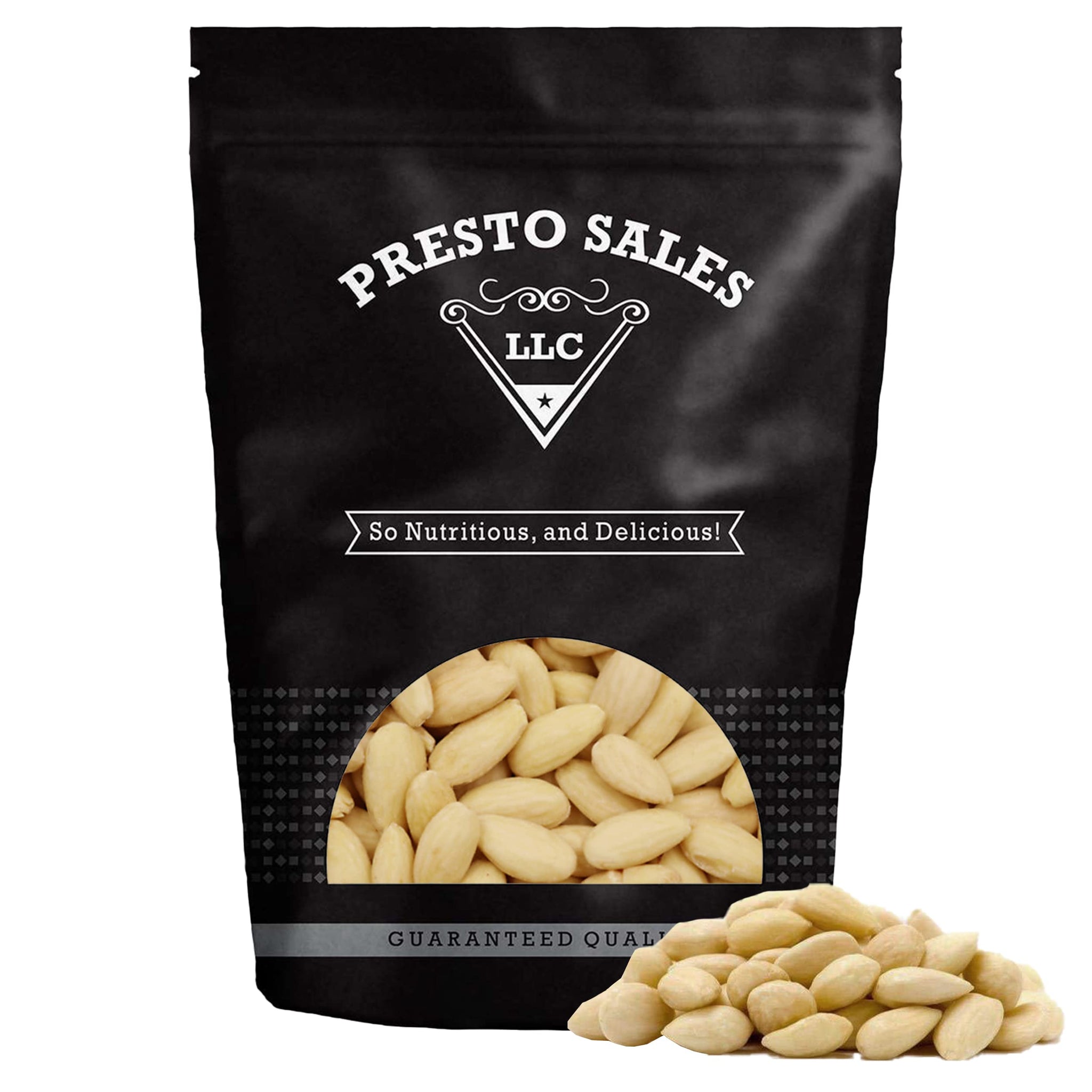 Presto Sales Whole Blanched Almonds Skinless Raw 16 oz. | Great for baking and decorations | Vegan, Non-GMO | Healthy, High Protein | Resealable 1 lb