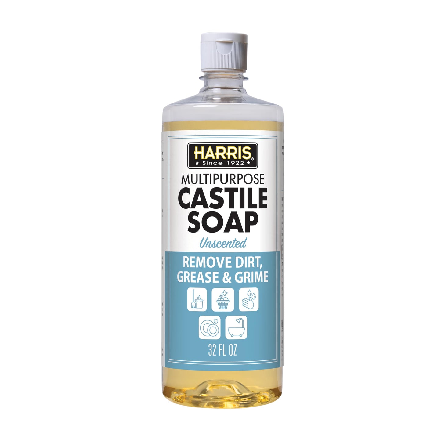 HARRIS Multi-Purpose Pure Liquid Castile Soap for Home Cleaning, Multi-Purpose Cleaner, For Dish Soap, Laundry Detergent, Kitchen and Bathroom
