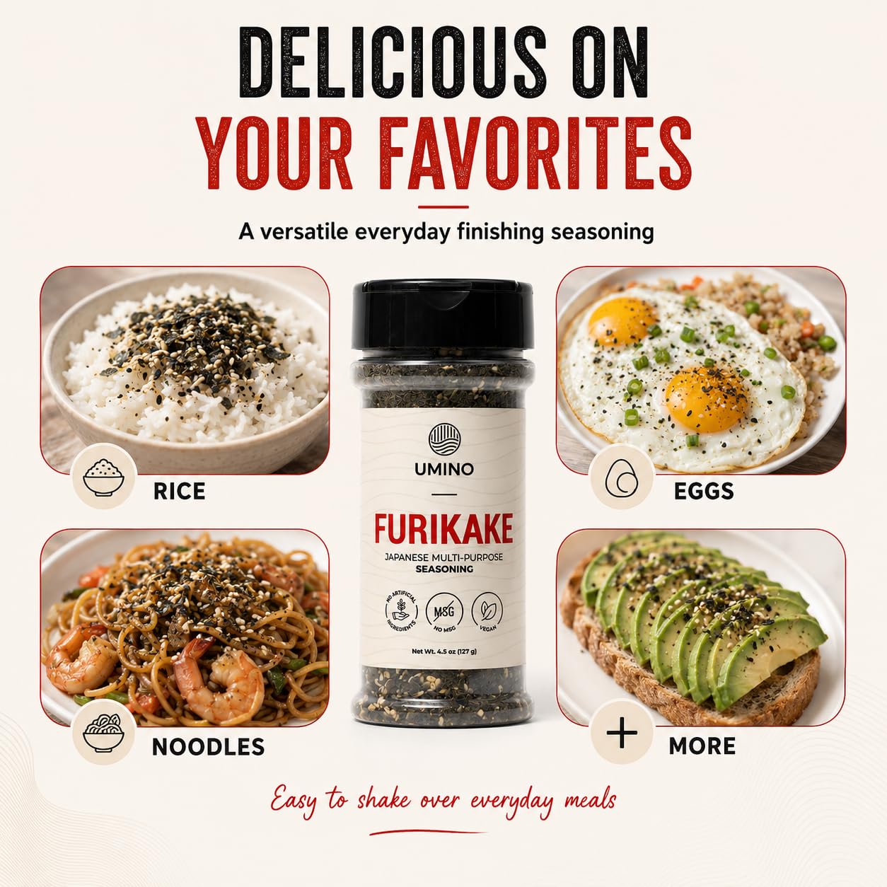 Umino Furikake Large 4.5 oz | Multi-Purpose Japanese Seasoning with Nori, Sesame & Sea Salt | USA Made, Additive & MSG Free