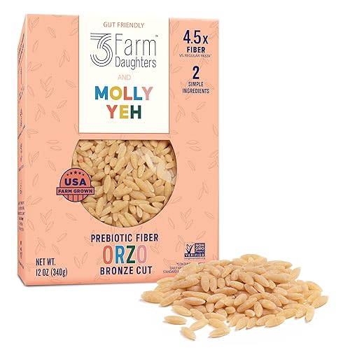 Three Farm Daughters X Molly Yeh High Fiber Orzo Pack, Irresistible, Low GI, Non GMO Orzo Pasta Noodles, Made in the USA from Just 2 Simple