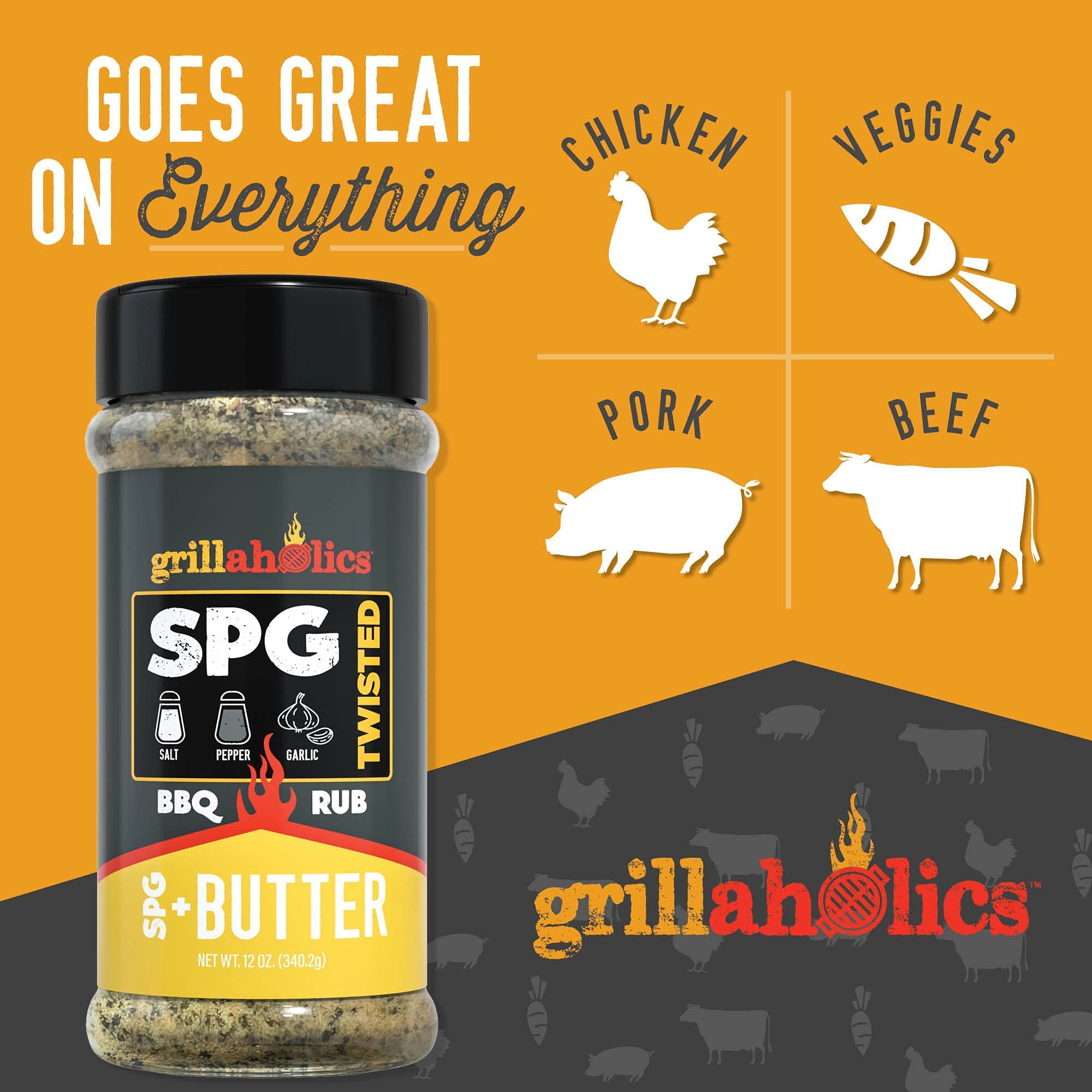 Grillaholics SPG Seasoning with Butter - Garlic Butter Steak Seasoning & BBQ Rub - Premium Salt Pepper Garlic All-Purpose Rub for Beef, Poultry, Pork