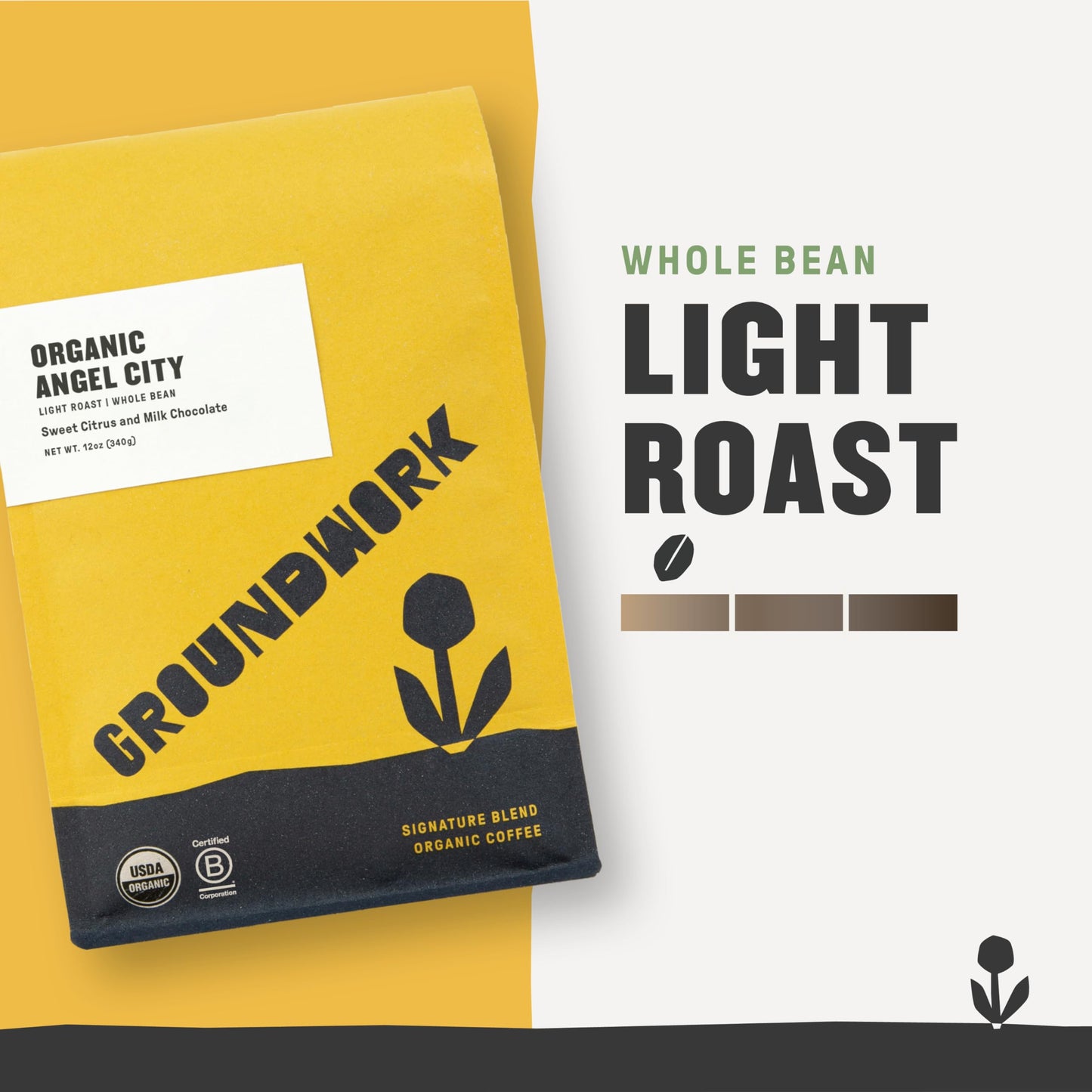 Groundwork USDA Organic Whole Bean Coffee, Angel City, 12 oz Bag