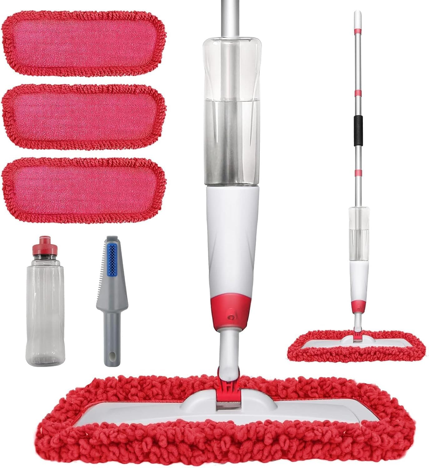 Spray Mops for Floor Cleaning, Microfiber Spray Cleaning Mop Kit with 3 Reusable Washable Pads 700ML Refillable Bottle and Scrubber Flat Mop with 360
