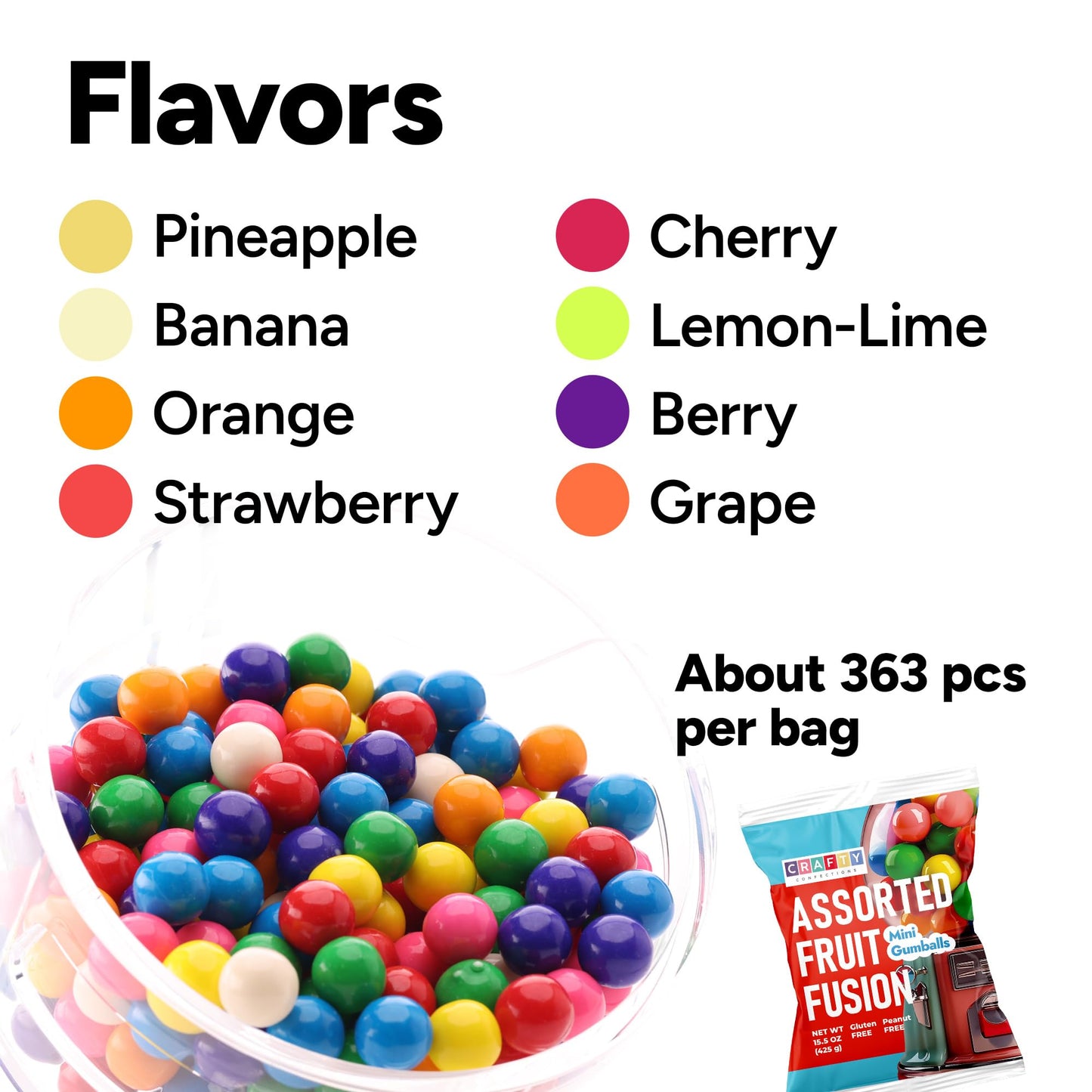 Gumballs for Gumball Machine Refills -Assorted Fruit Flavored Gum Balls - 0.5" Mini Bubble Gum - Bulk Gum Bag 15 OZ - Chewing Gum for Kids - Double