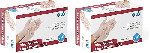 EDI Disposable Vinyl Gloves (Clear) - Powder-Free, Latex-Free (100, Small)