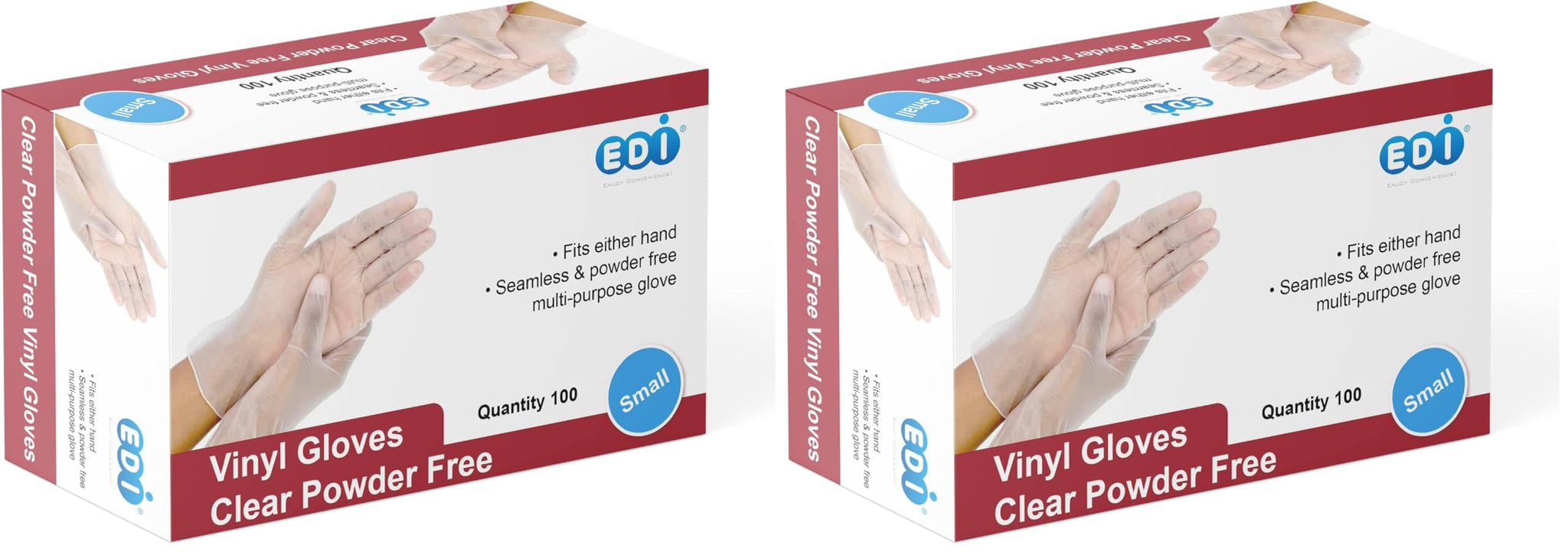 EDI Disposable Vinyl Gloves (Clear) - Powder-Free, Latex-Free (100, Small)