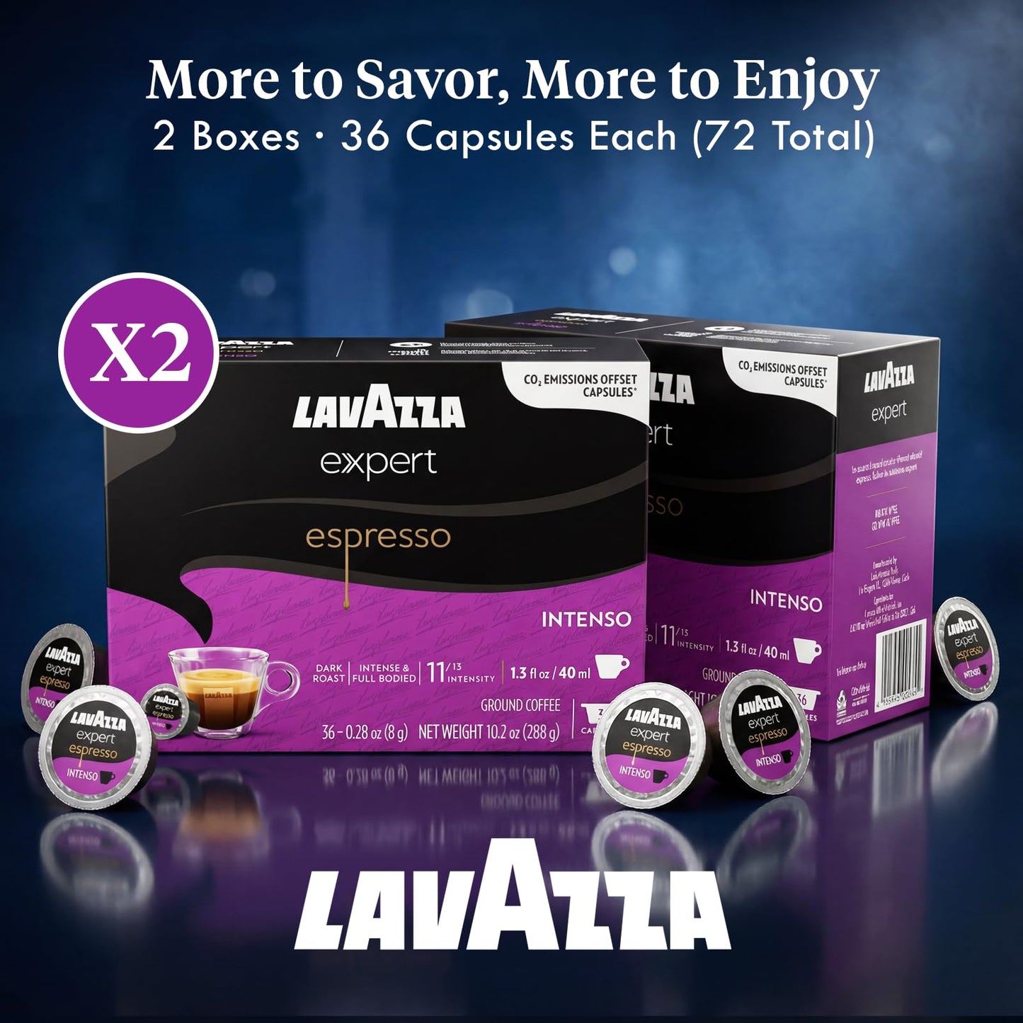 Lavazza Expert Espresso Intenso Capsules - 72 Count - Dark Roast Coffee Pods with Arabica & Robusta Blend - Bold Flavor & Rich Crema - Compatible