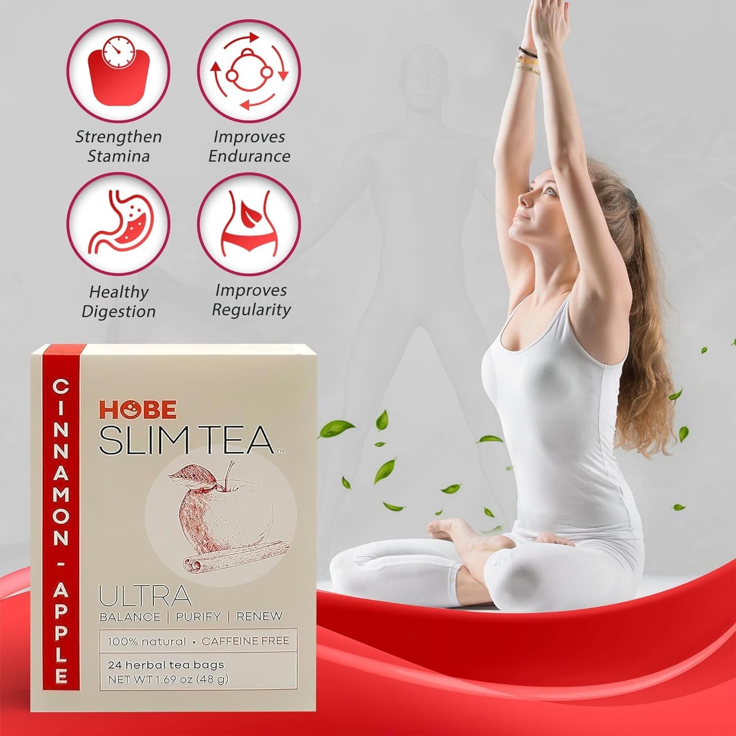 Ultra Slim Tea, Cinnamon Apple, Tea Bags, 24 Count Box, 1.69 Oz