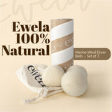 Ewela 100% Natural Merino Wool Dryer Balls, Set of 3, Reusable Chemical-Free Fabric Softener, Natural White, 7-8 cm Diameter