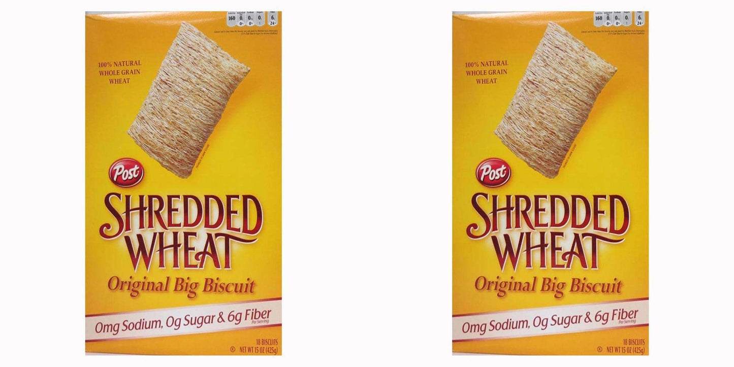 Post Shredded Wheat Original Cereal, No Sugar or Salt Added, 15-Ounce Boxes Pack of 2