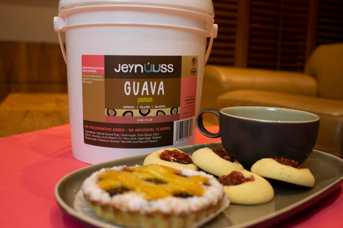 Jeynuuss Premium Guava Cake and Pastry Filling, (11 LB) Bulk Guava Paste for Baking, Pies, Donuts & Empanadas - Kosher & Gluten-Free - Gourmet Fruit