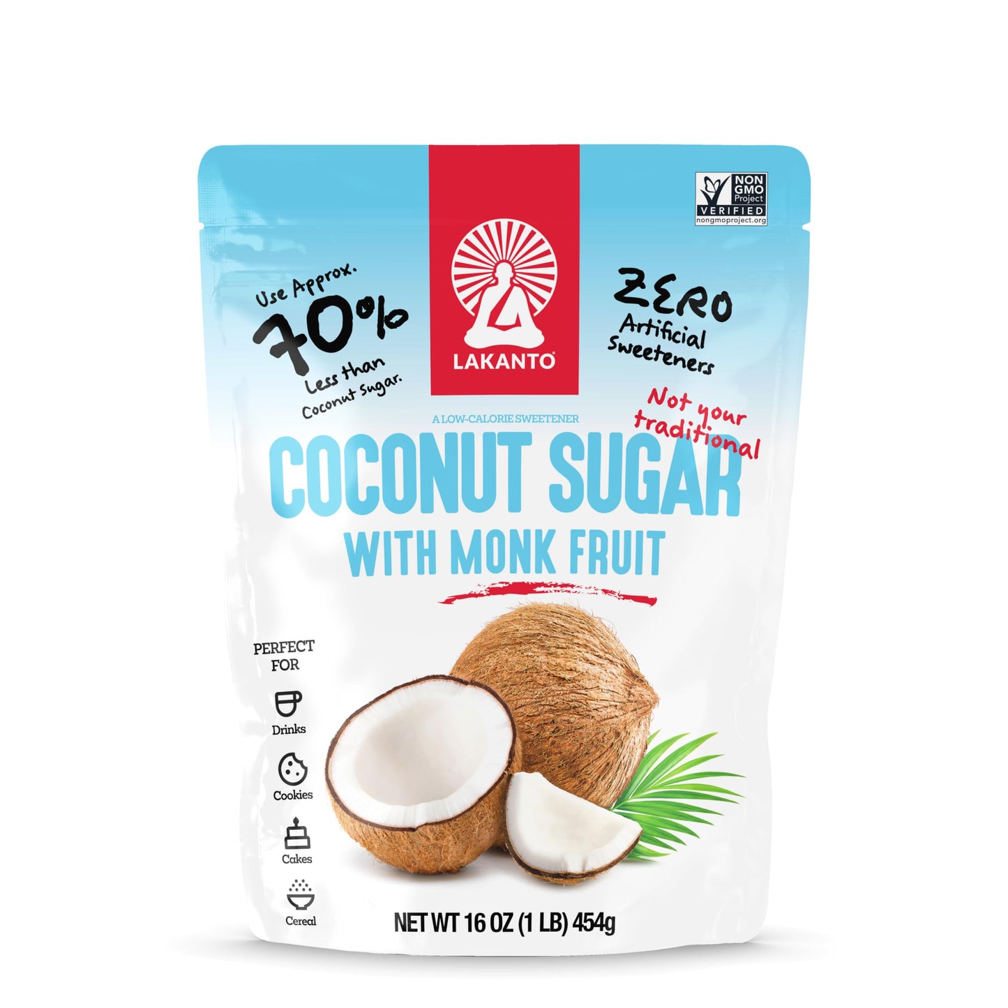 Lakanto Coconut Sugar with Monk Fruit Sweetener - Reduced Sugar for Coffee, Tea, Oatmeal, Cooking, Baking, Sauce, Desserts, Drinks, Smoothies, Protein Shakes, Marinade, Glaze (1 lb)