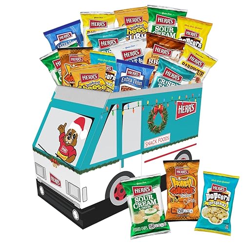 Herr's Variety Snack Holiday Truck Box, Assorted Flavors, 42-Pack - Crisp 'N Tasty, Barbecue, Sour Cream & Onion Potato Chips, Cheese Curls, Pretzels
