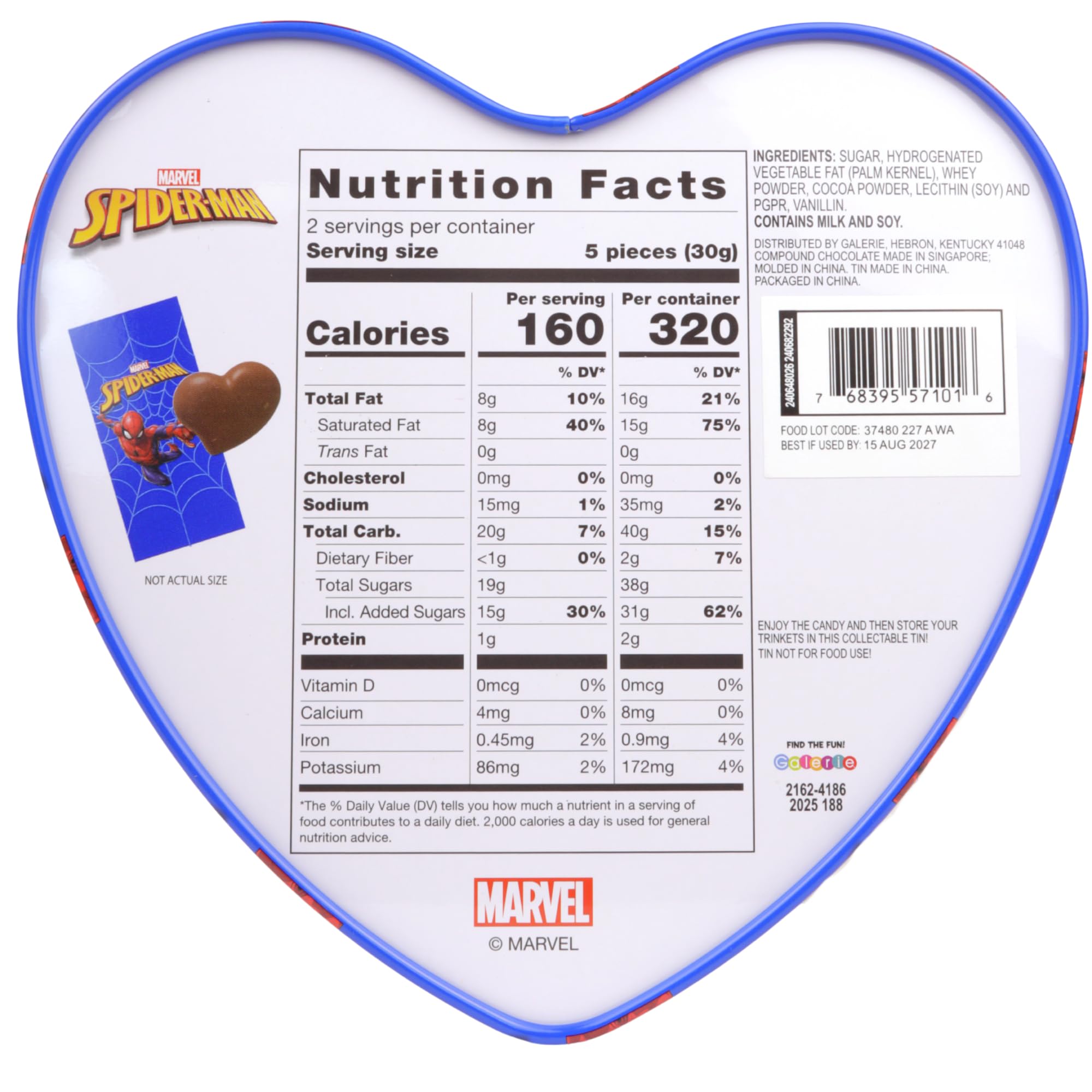 Spiderman Heart Box, 10 Individually Wrapped Chocolatey Candy Assortment, Gift Set, 2.12 Ounces