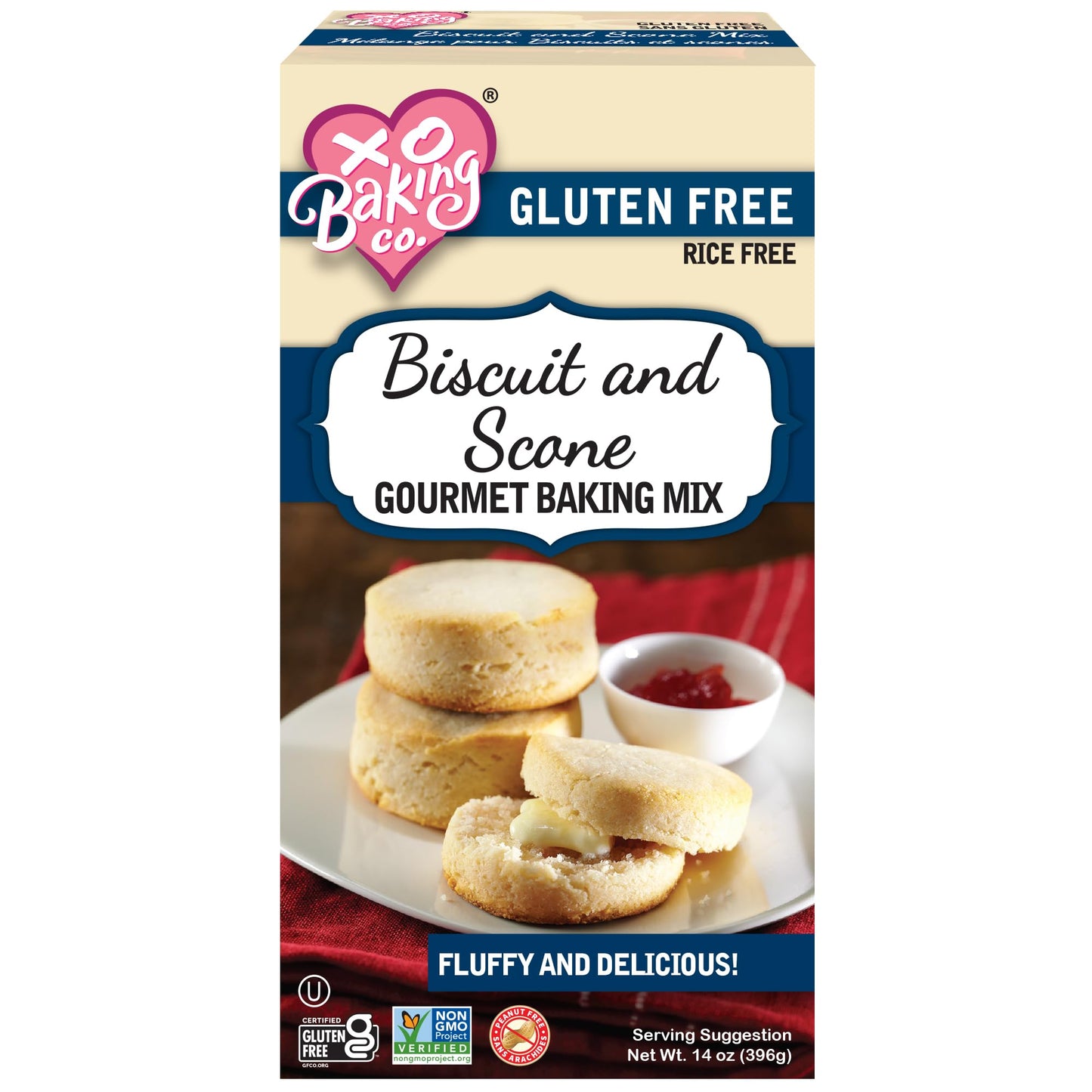 XO Baking Co. Gluten Free Biscuit and Scone Gourmet Baking Mix; Non GMO; Kosher; Rice Free; Dairy Free, Peanut Free; Soy Free, No Preservatives; No