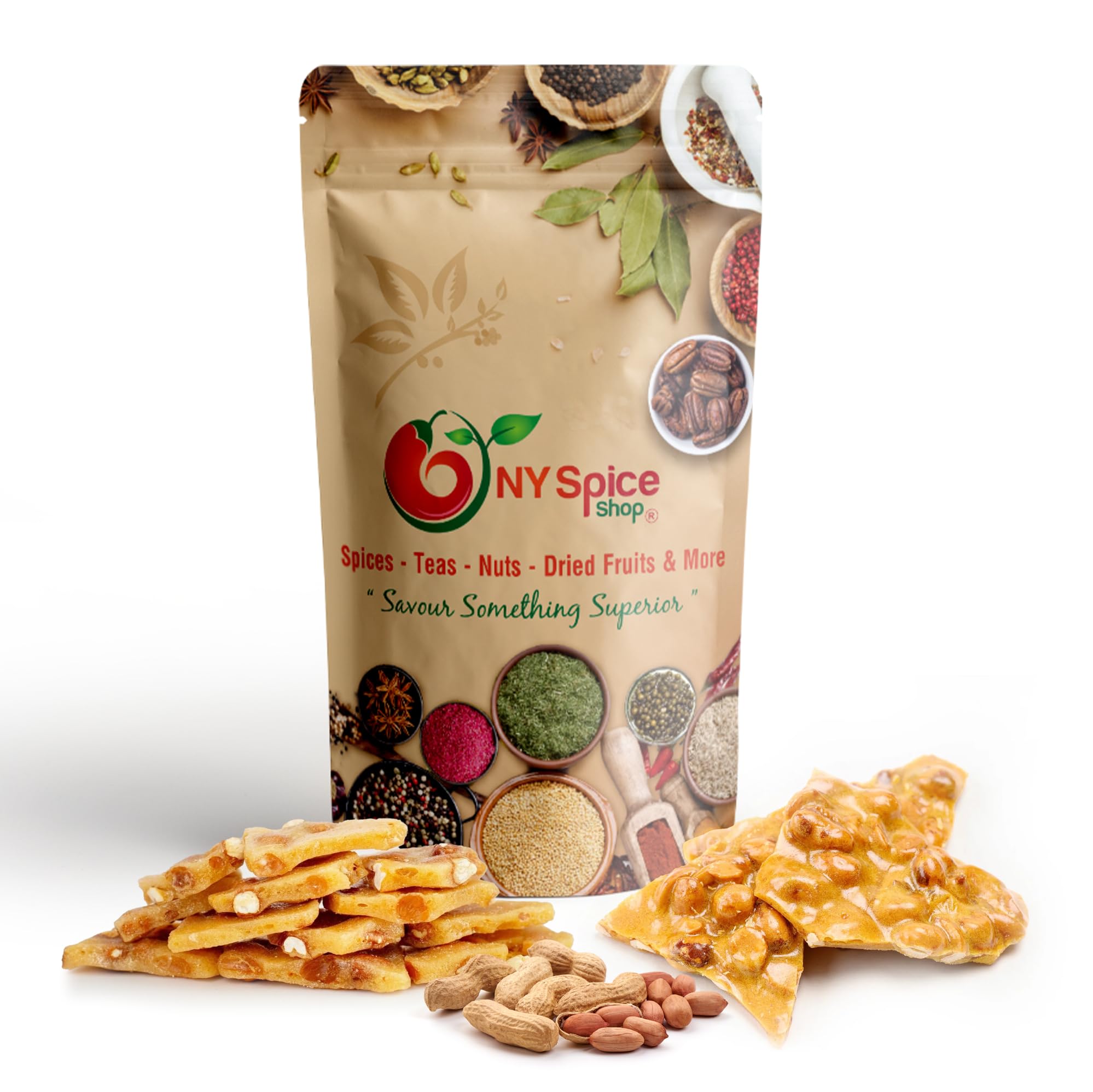 NYSPICE SHOP Peanut Brittle - 1 lbs. (pound) Thin & Crispy Peanut Brittle - Pure Sugar Salt - Crunchy Old Fashioned Peanut Brittle - Freshly Roasted