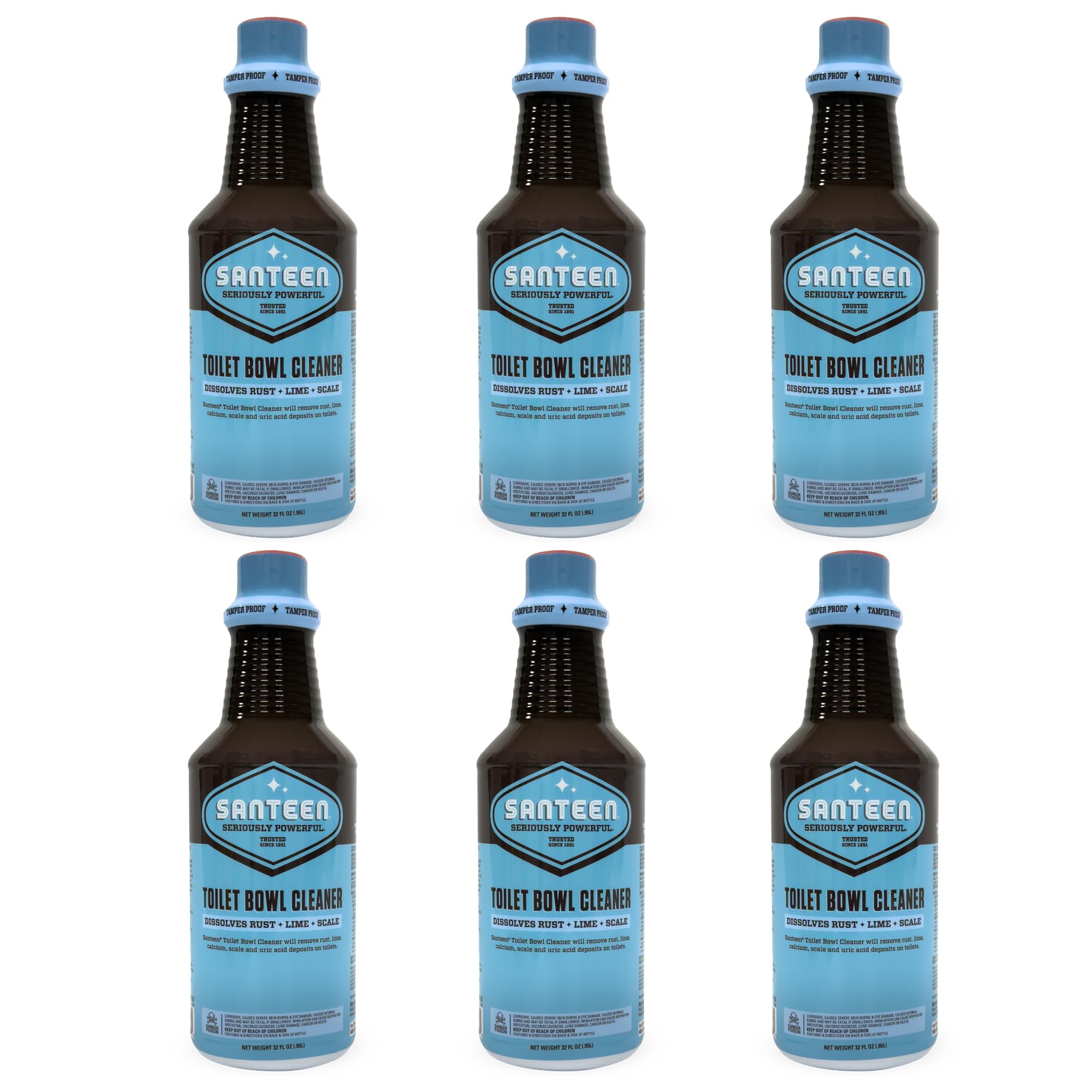 Santeen Professional Toilet Bowl Cleaner - 6 Pack (32oz Bottles) - Heavy Duty Rust, Lime & Scale Remover - Restores Porcelain Finish - Industrial
