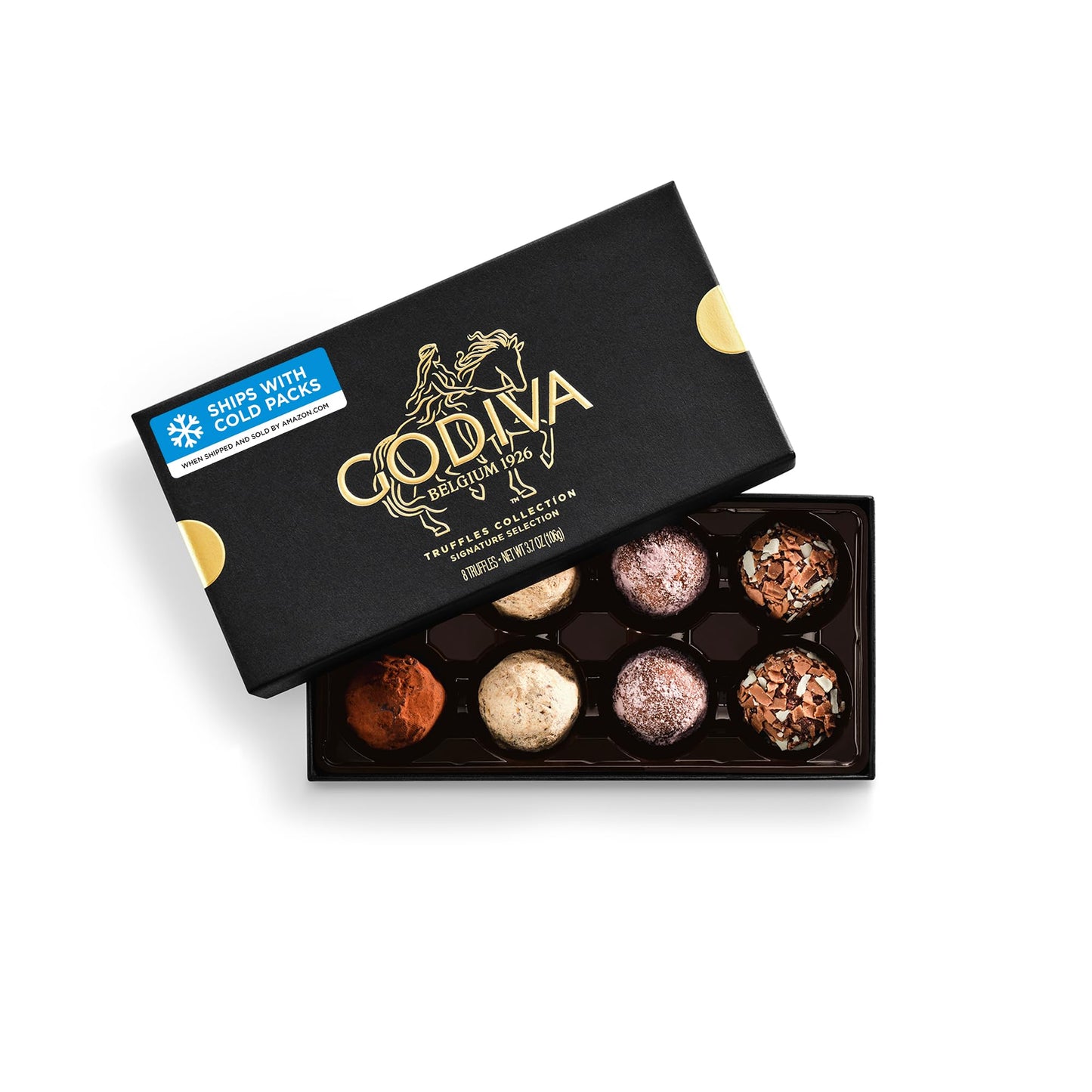 Godiva Signature Truffle Gift Box, Belgian Dark and Milk Chocolates with Ganache Center, Gourmet Gift for Birthdays, Holidays, Kosher, 8 Pc