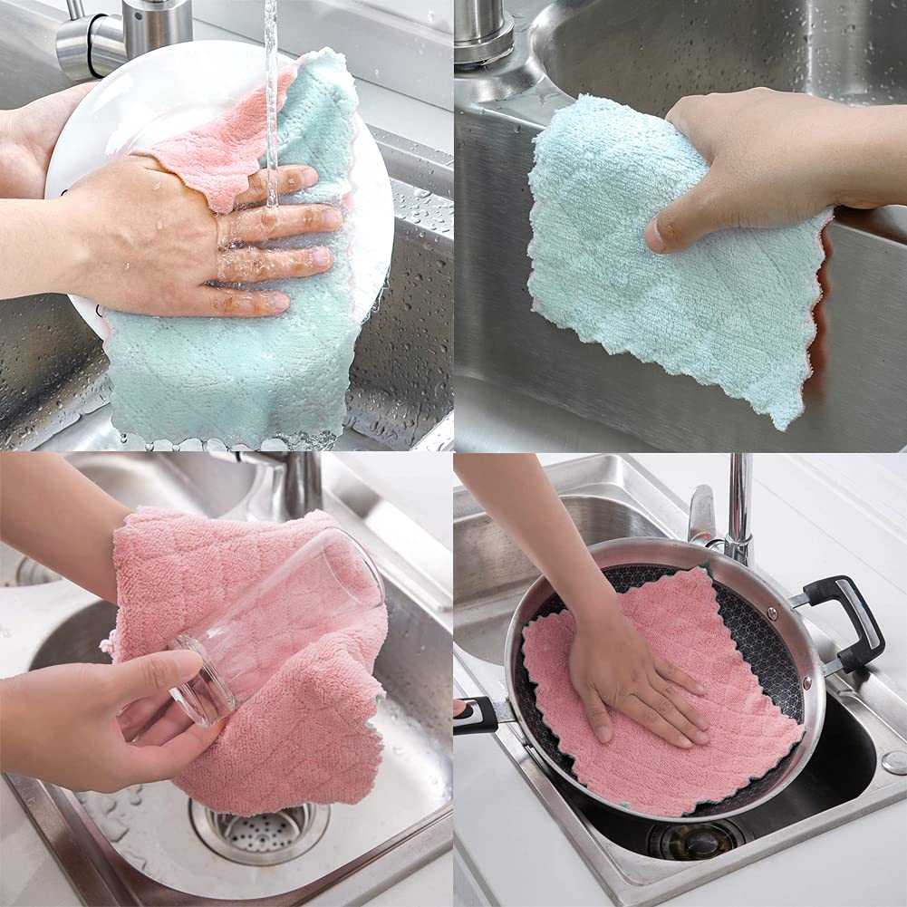 BASICGOLDYAO 10 Pack Soft Kitchen Dish Cloths,No Odor Kitchen Dish Towels Reusable Household Cleaning Cloths Dry Quickly Free Nonstick Oil