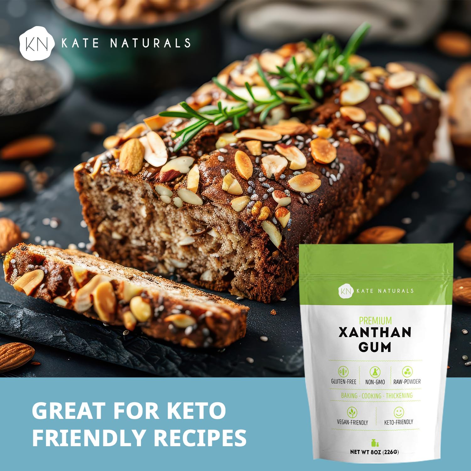 Kate Naturals Xanthan Gum for Baking, Ice Cream & Sauce Thickener (8oz, Gluten Free, Food Grade)