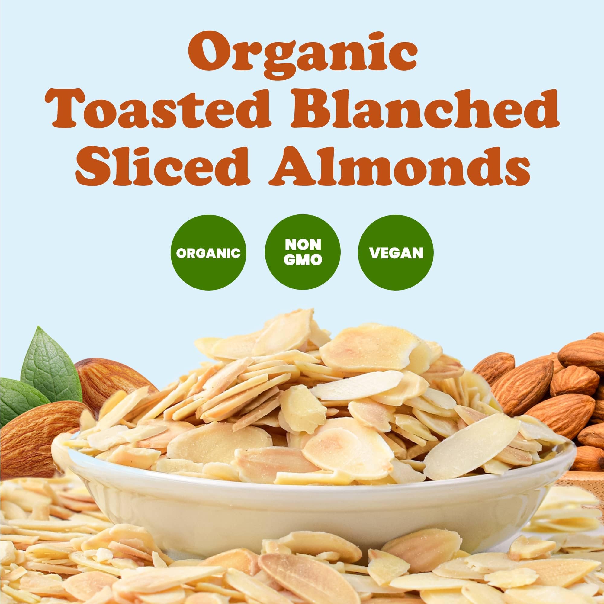 Food to Live - Organic Toasted Blanched Sliced Almonds, 12 Ounces - Unsalted & Dry Roasted, Premium Non-GMO Almond Nuts, Perfect for Salads, Snacks