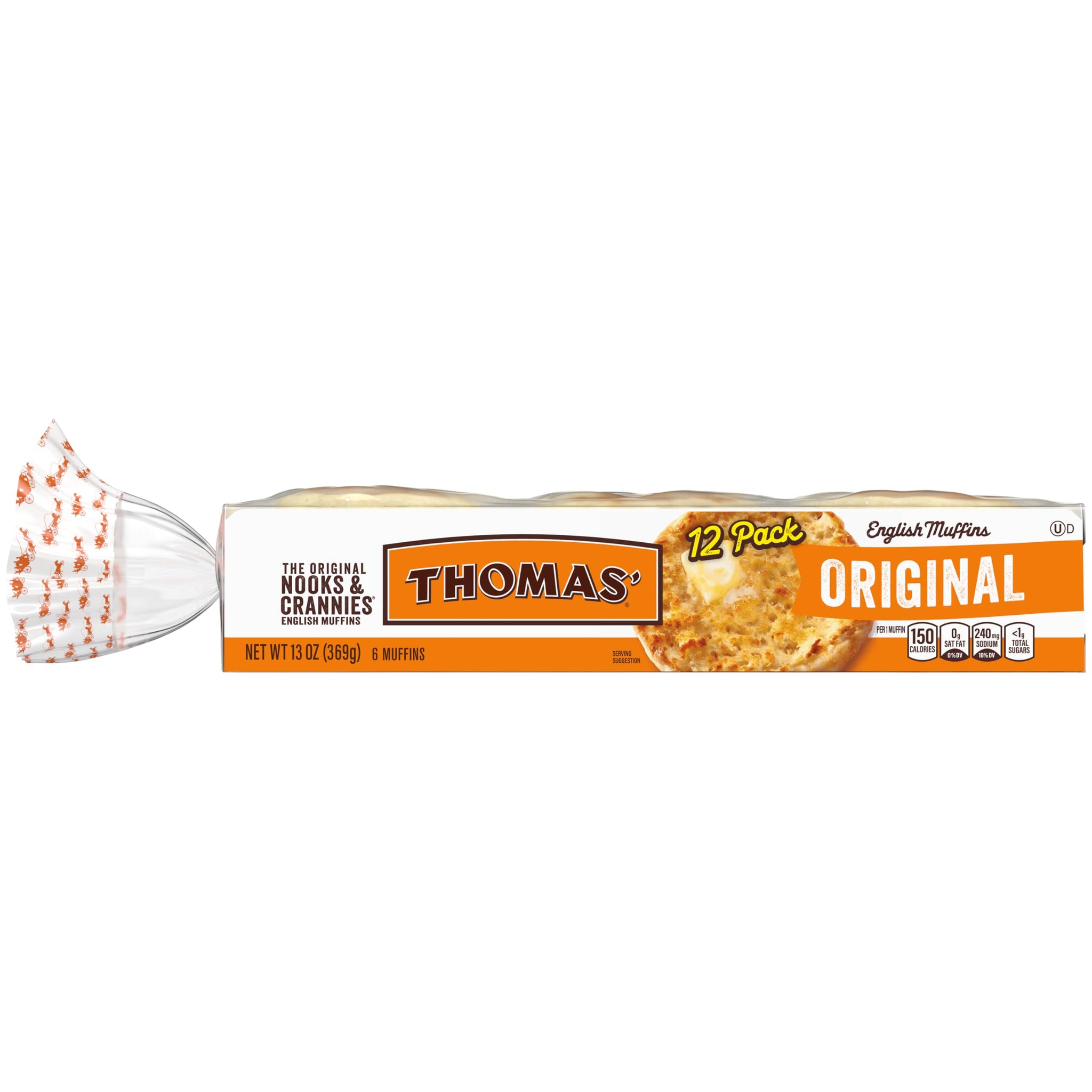 Thomas' Original English Muffins, 12 count, (6 ct each), Plain English Muffins, 26 oz Tray