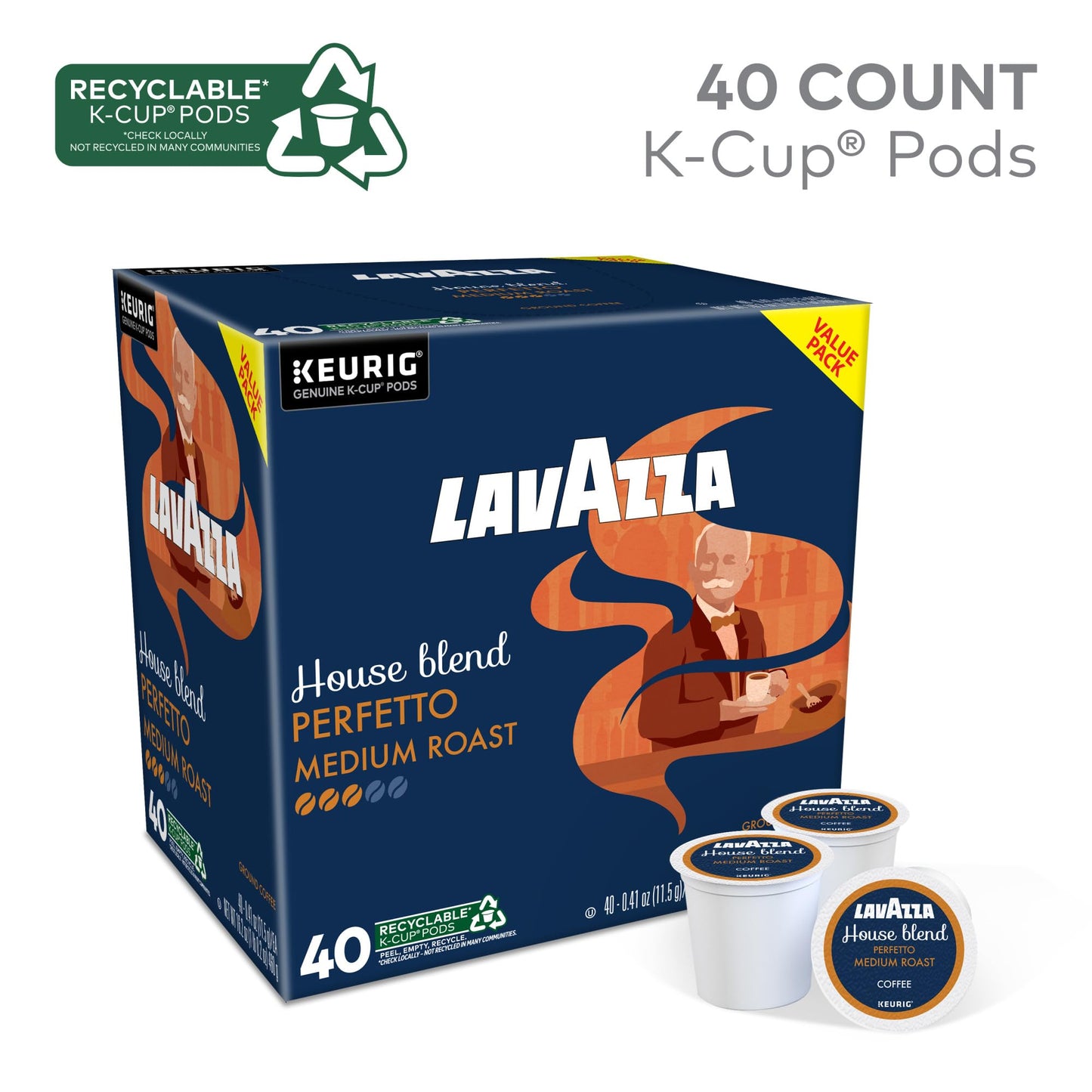 Lavazza House Blend Perfetto, Single-Serve Keurig K-Cup Pods, Medium Roast Coffee, 40-Count Box