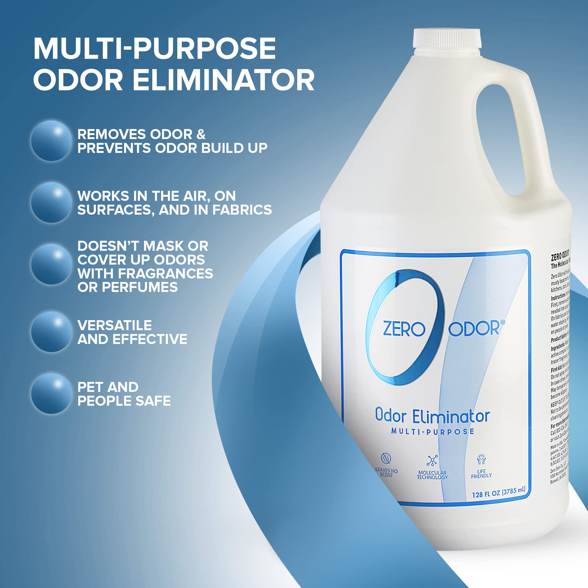 Zero Odor Multi-Purpose Odor Eliminator, Air and Surface Odor Remover for Home, Bathroom, Kitchen, and Closet, Refill, 128 oz