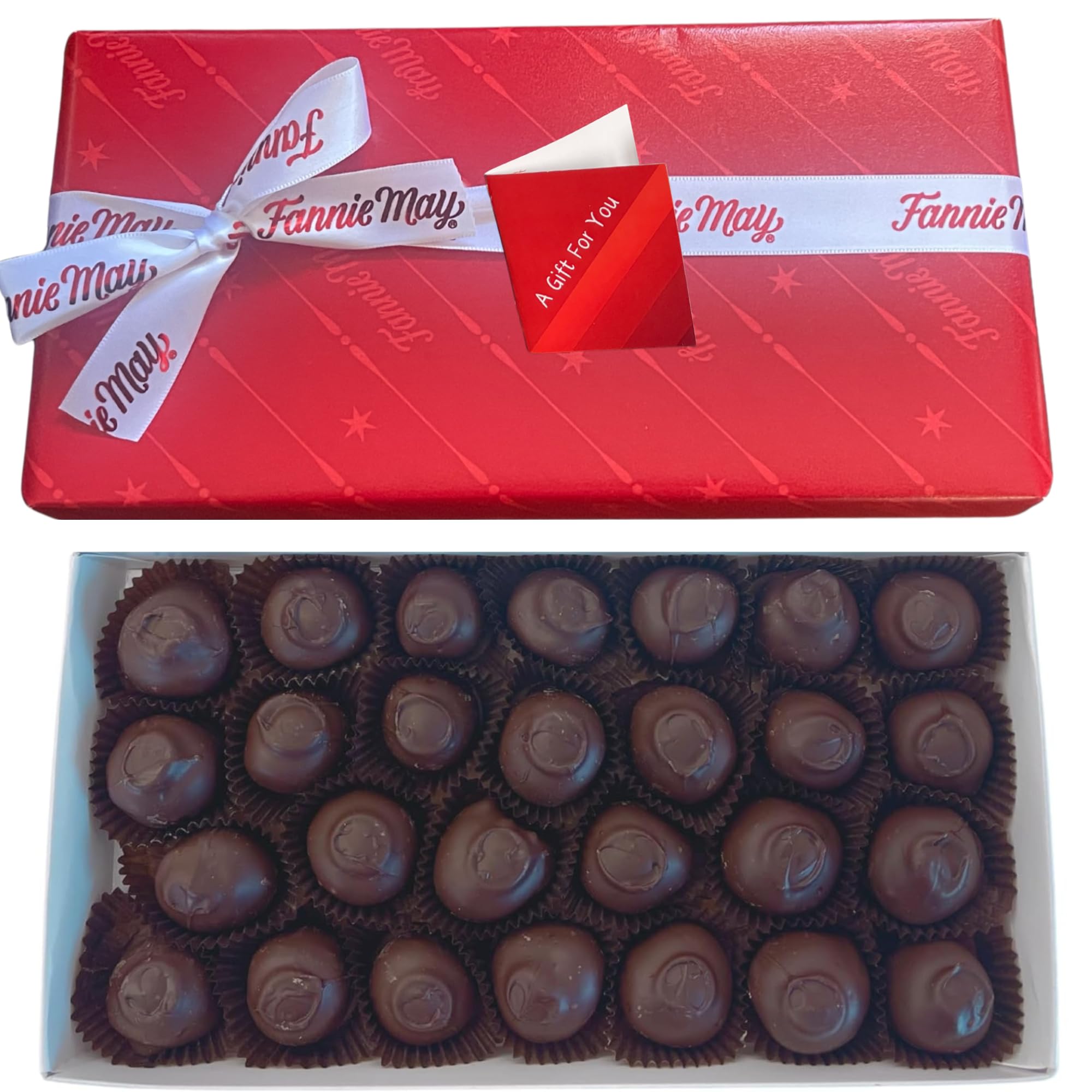 Fannie May Milk Chocolate Covered Cherries 1 lb Gift Wrapped Combo with Artistix Christmas Shoppe Gift Tag