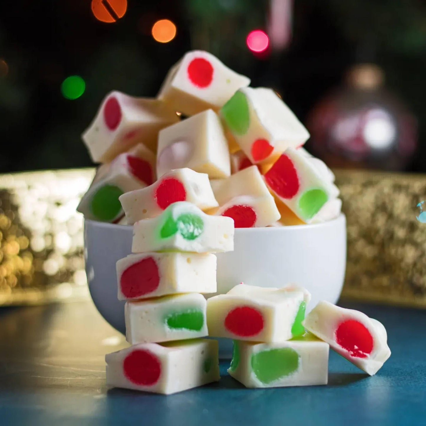 Holiday JuJu Drops - Festive Christmas Gummies, Cherry and Lime Flavored Christmas Shaped Candy Bells - Red, White, and Green JuJu Jelly Candies (1