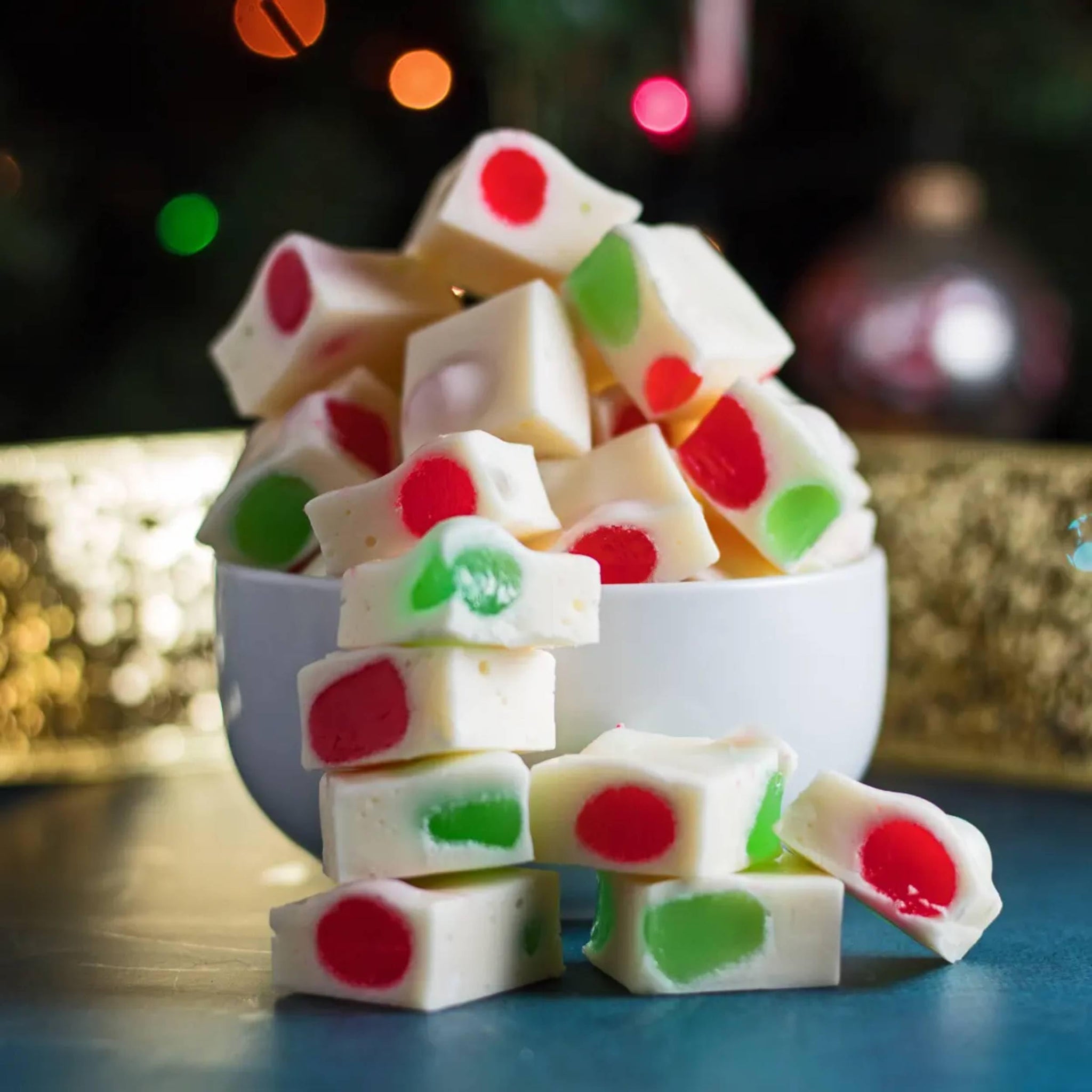 Holiday JuJu Drops - Festive Christmas Gummies, Cherry and Lime Flavored Christmas Shaped Candy Bells - Red, White, and Green JuJu Jelly Candies (1