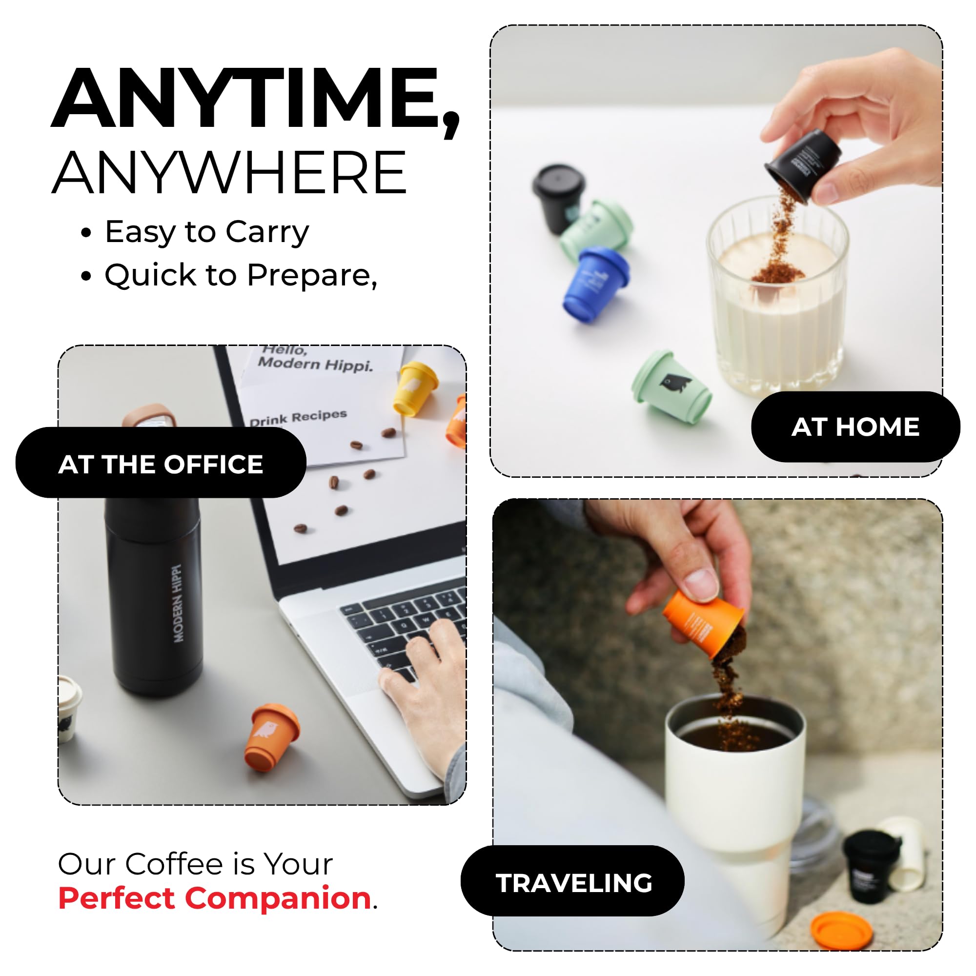 Modern Hippi Premium Instant Coffee Pods for Hot or Cold Brew Style Drinks No Sweat Medium Roast 70% | 100% Arabica Specialty Beans | No Machine