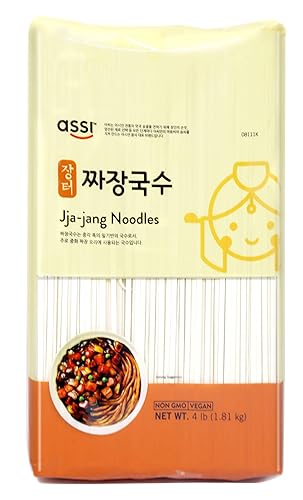 Assi Brand Oriental Style Noodle (Pasta) Dried Noodles, Jjajang, Net WT: 4 LBS (1.8kg) (1-pack)