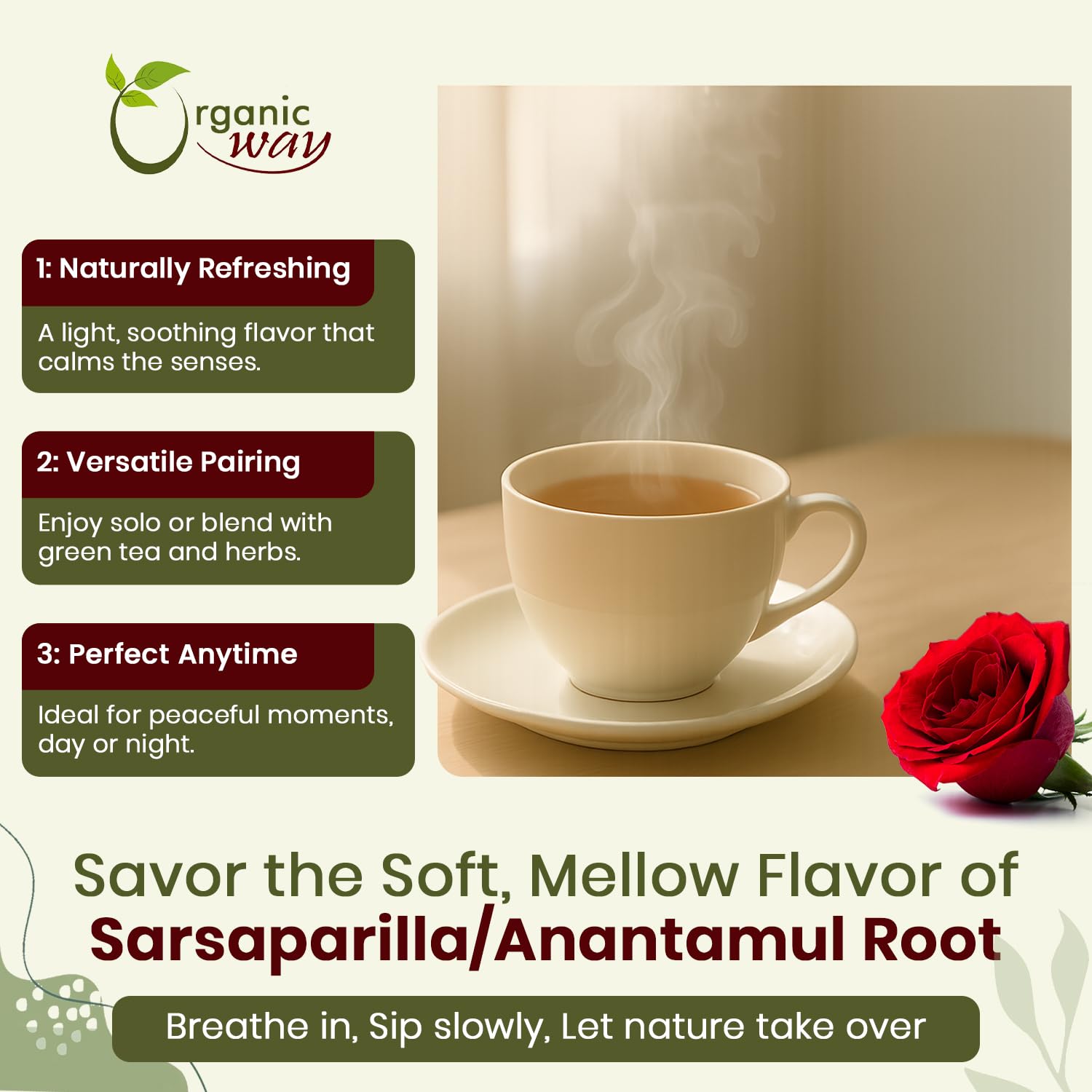 Organic Way Sarsaparilla/Anantamul Root (Hemidesmus indicus) Powder - Herbal Tea | USDA & Kosher Certified | Vegan, Non GMO & Gluten Free | Resealable