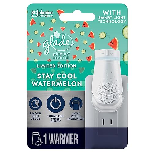 Glade PlugIn Plus Air Freshener Starter Kit, Scented Oil for Home and Bathroom, Stay Cool Watermelon, 0.67 Fl Oz, 1 Warmer + 1 Refill Clear