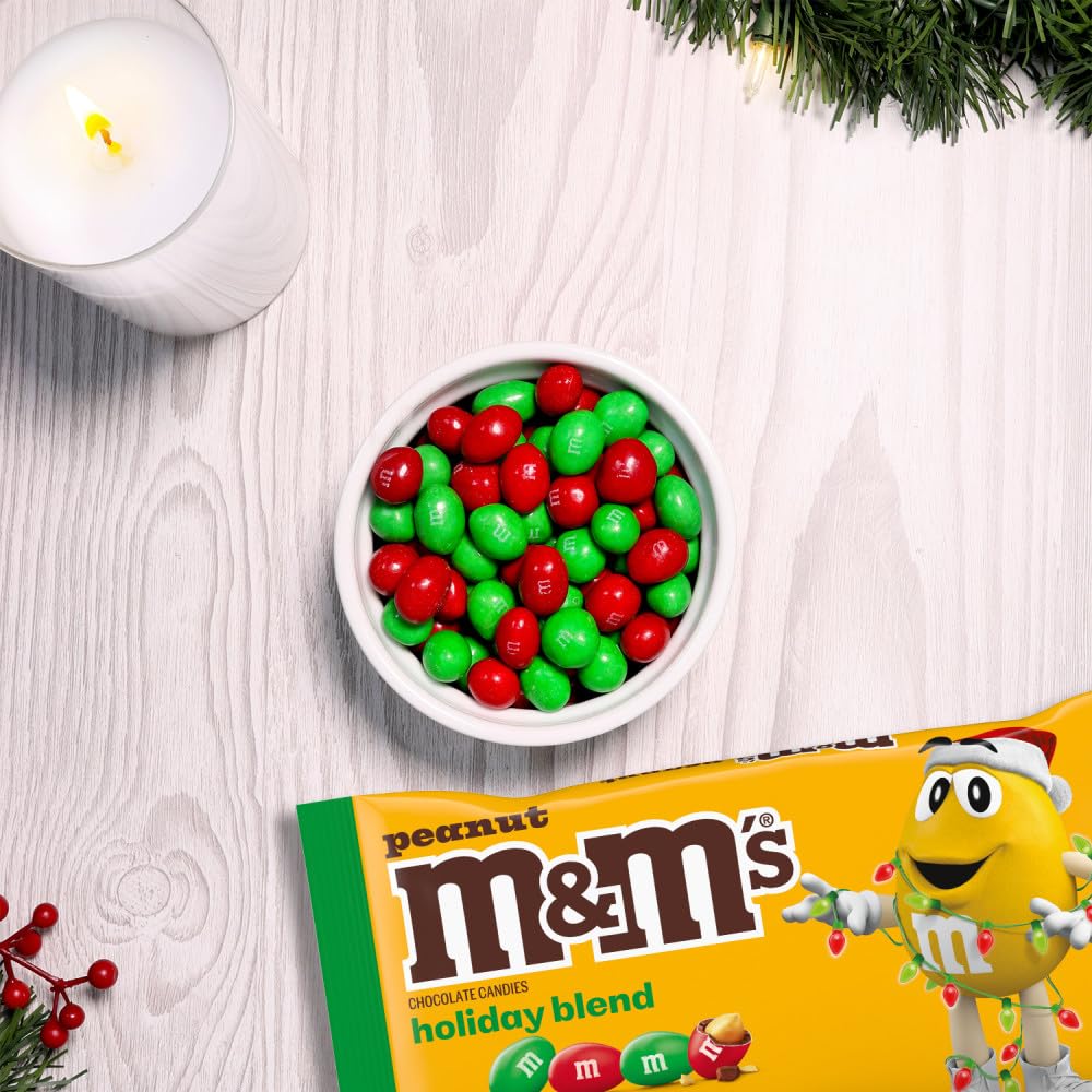 M&M'S Peanut Milk Chocolate Christmas Candy, Holiday Chocolate Candy for Stocking Stuffers, 10 oz Bag