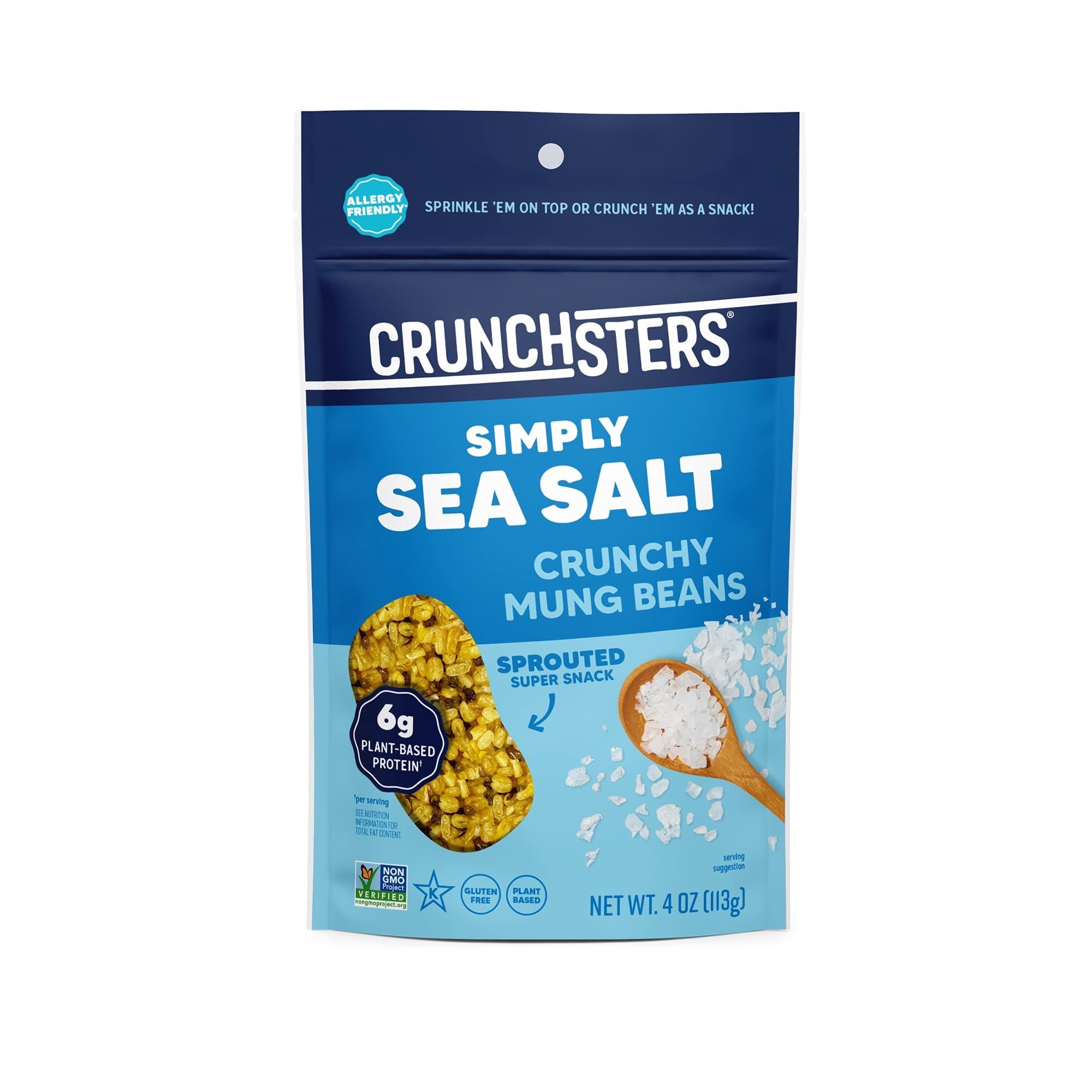 Crunchsters Crunchy Sprouted Mung Beans, Plant-Based Protein Super-Snack and Salad Topper, Gluten-Free, Nut-Free, Vegan, 6g Protein per Serving, 4oz