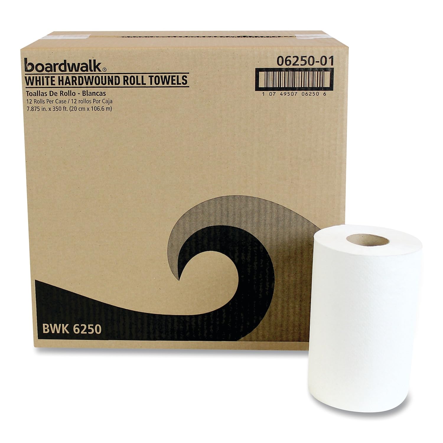 Hardwound Paper Towels, Nonperforated 1-Ply White, 8" W, 2" Core, 350'/Roll