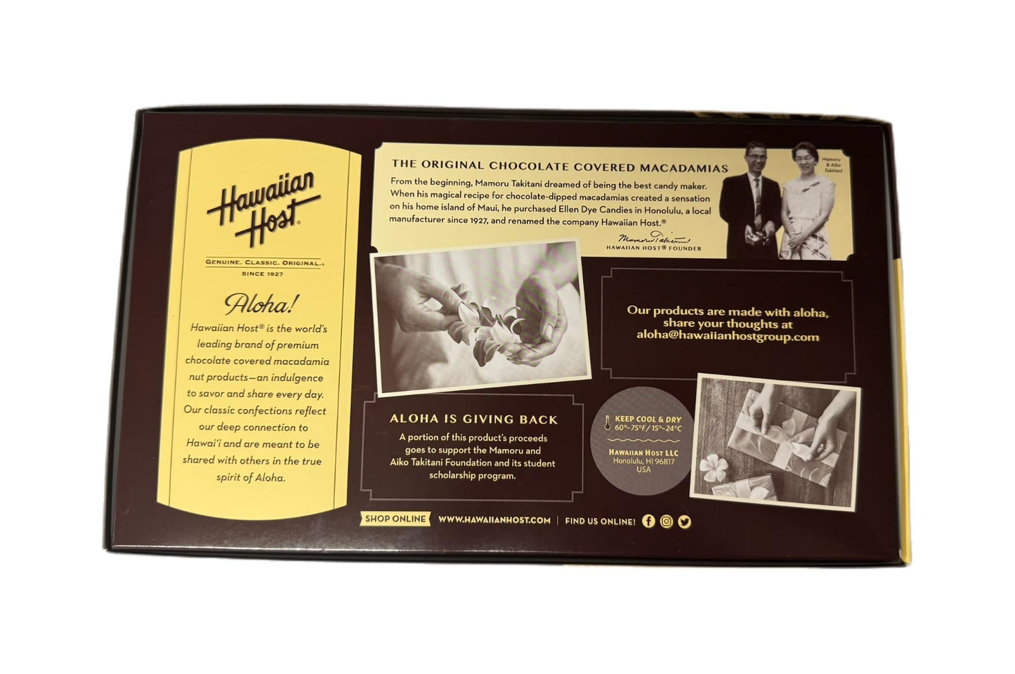 Hawaiian Host - Premium DARK CHOCOLATE Covered Whole Macadamia Nuts 7 oz Box