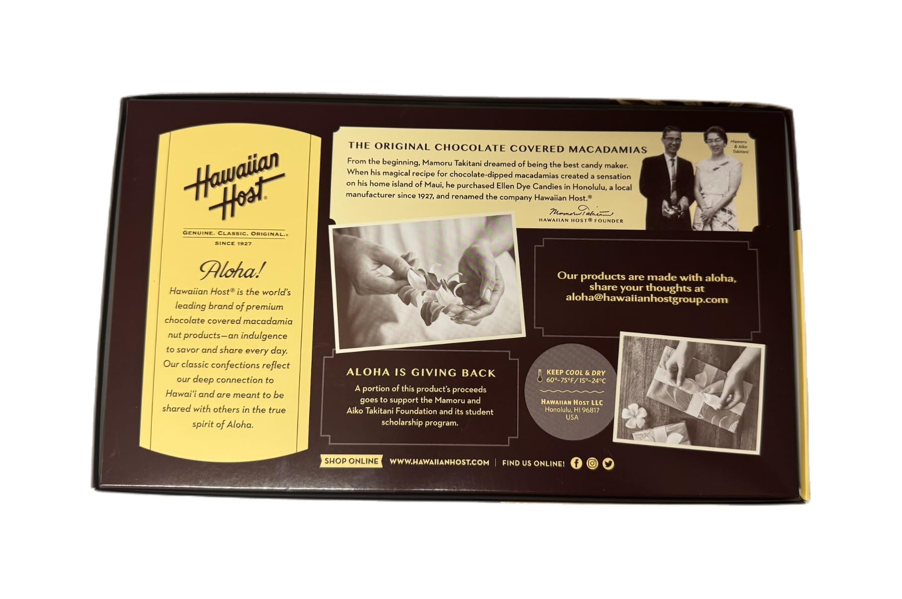 Hawaiian Host - Premium DARK CHOCOLATE Covered Whole Macadamia Nuts 7 oz Box