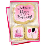 Happy Birthday Cookies 3 pack for Women Girls Teens Gift Basket For Her Mom | Pink Cookie Treats Cake Balloons | Individually Wrapped