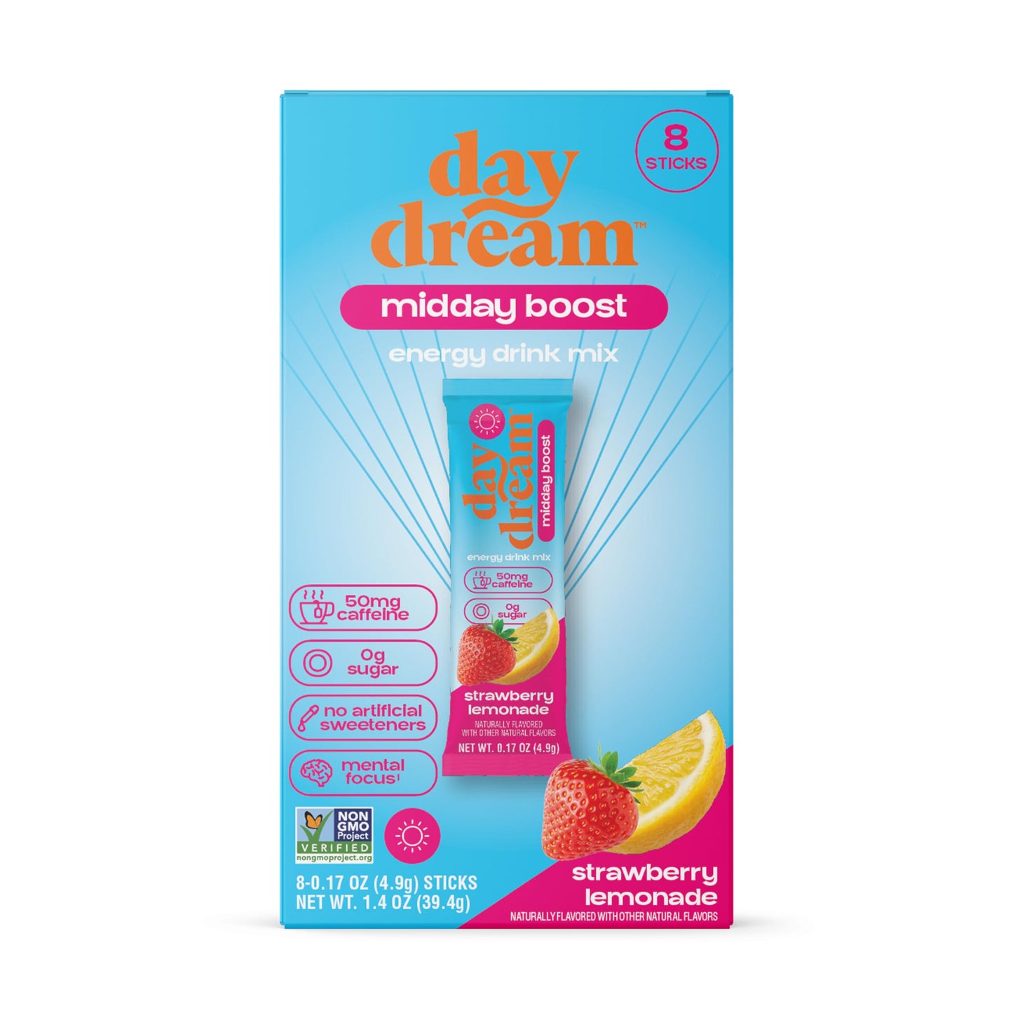 Day/Dream Midday Boost Energy Drink Mix - Strawberry Lemonade, 50mg Natural Caffeine from Green Coffee, L-Theanine, L-Citrulline, Eleuthero Root